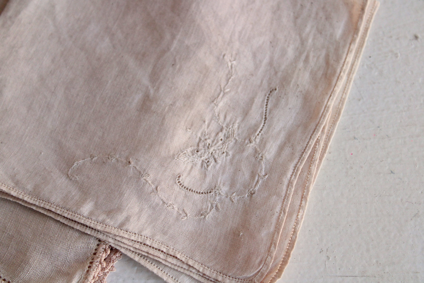 "Moth Wing" Hand Plant Dyed Vintage Handkerchief in Mottled Dusty Pink