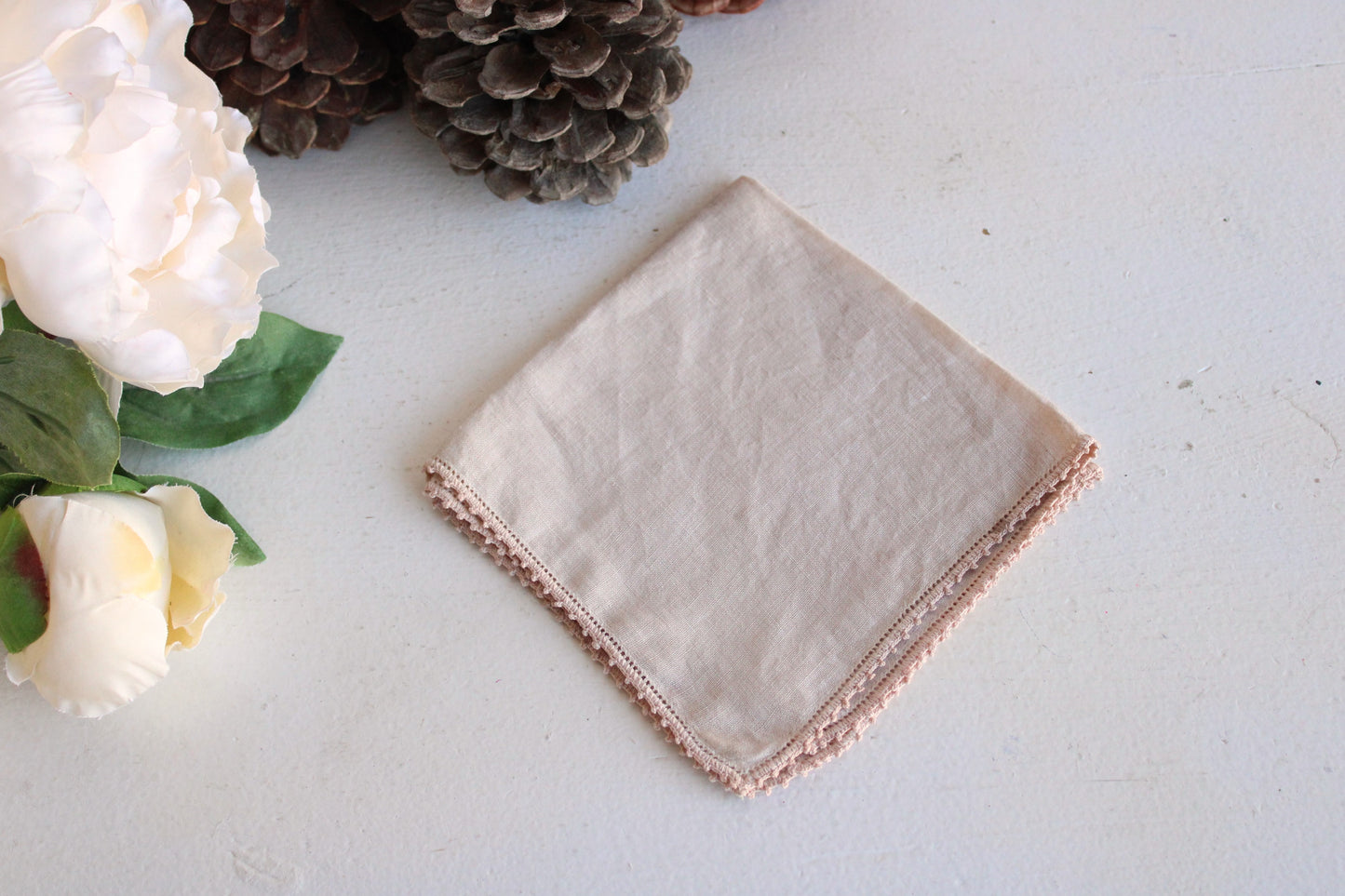 "Dried Rose" Hand Plant Dyed Vintage Handkerchief in Mottled Dusty Pink