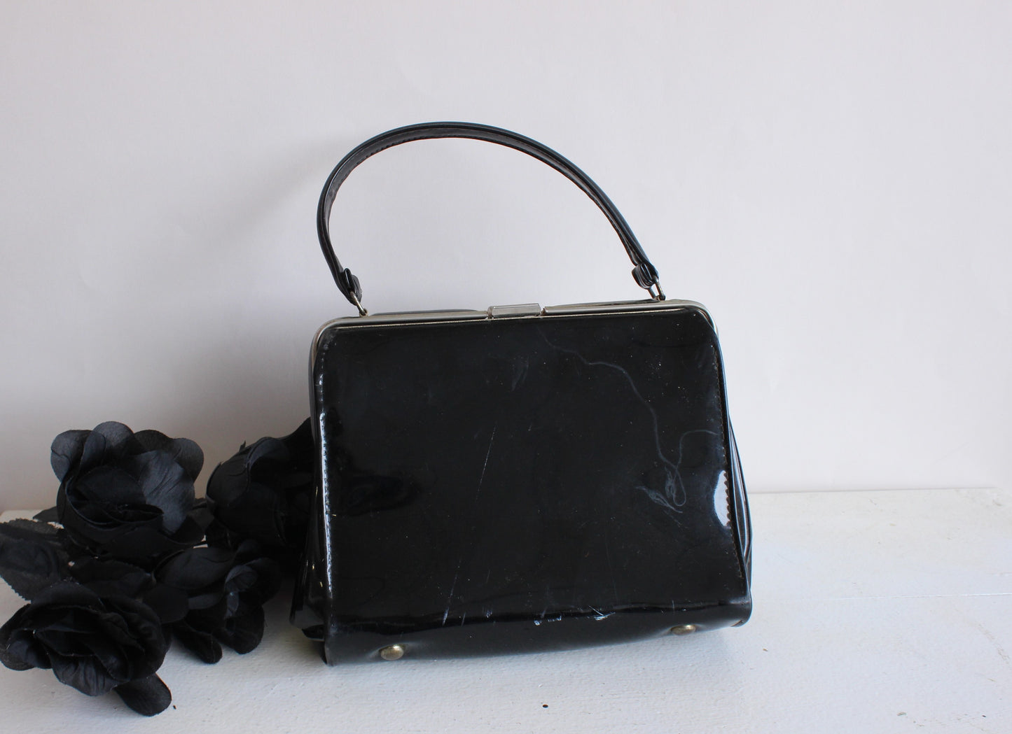 Vintage 1960s Black Patent Leather Purse, JR USA