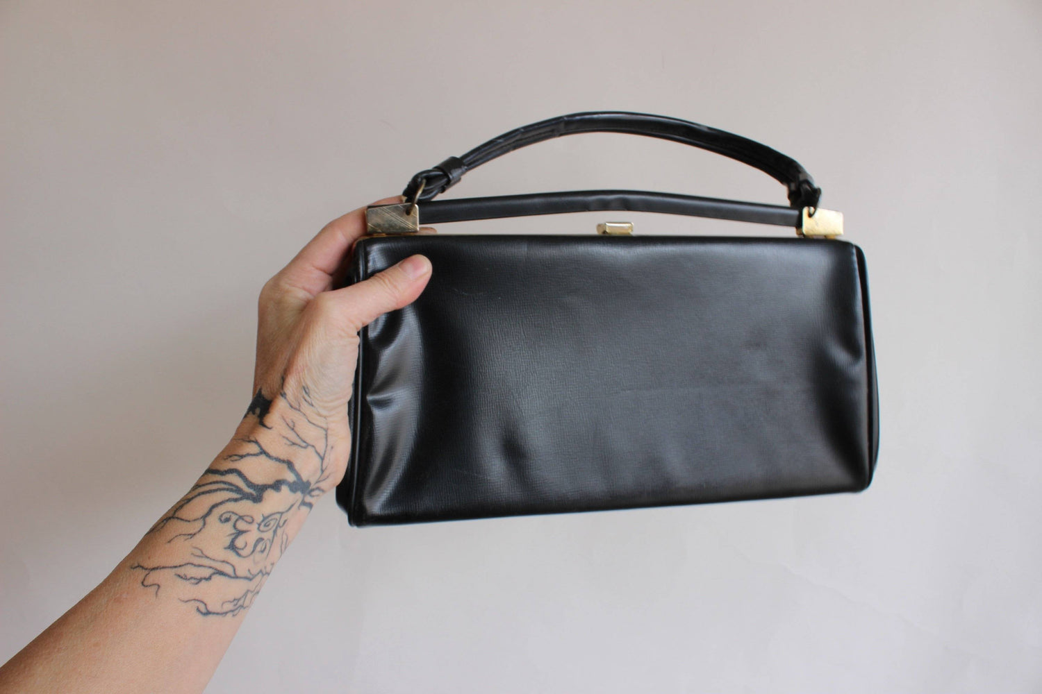 Vintage 1960s Black Honey Bag Purse-The Black Velvet Emporium-1960s Bag,1960s Purse,60s Handbag,Black Purse,Honey Bag,Polkadot,Vintage,Vintage Handbag