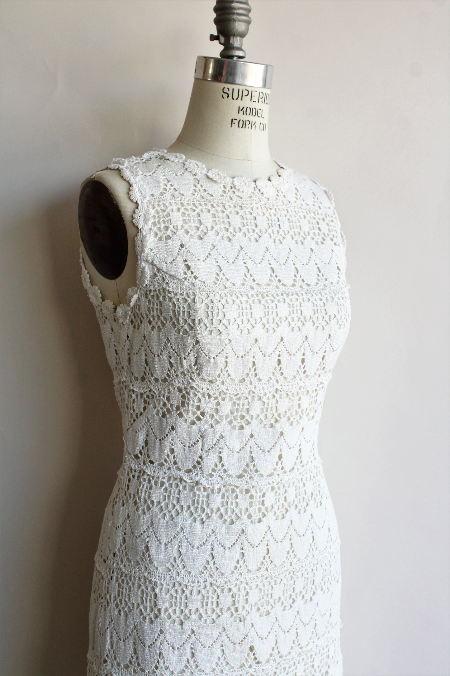Vintage 1960s Crochet Dress in Winter White