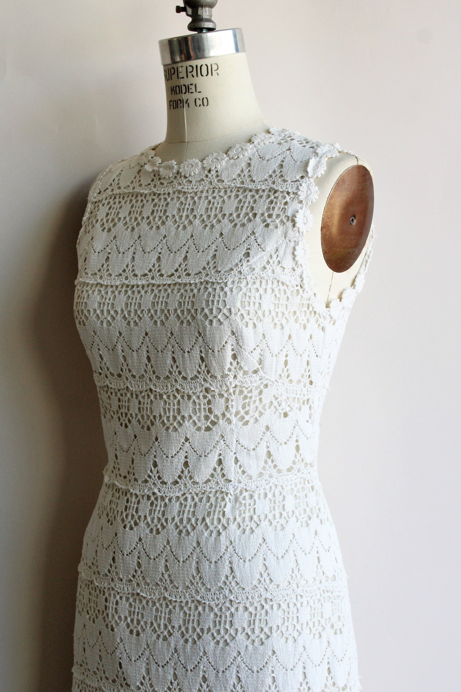 Vintage 1960s Crochet Dress in Winter White