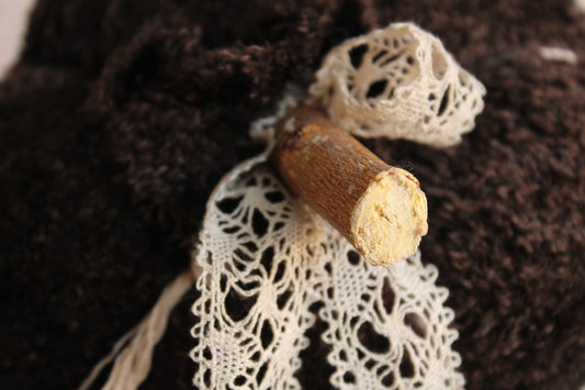 "Cafe Au Chocolat" Brown Knit Pumpkin Pillow Pouf with Vintage Ribbon and Lace