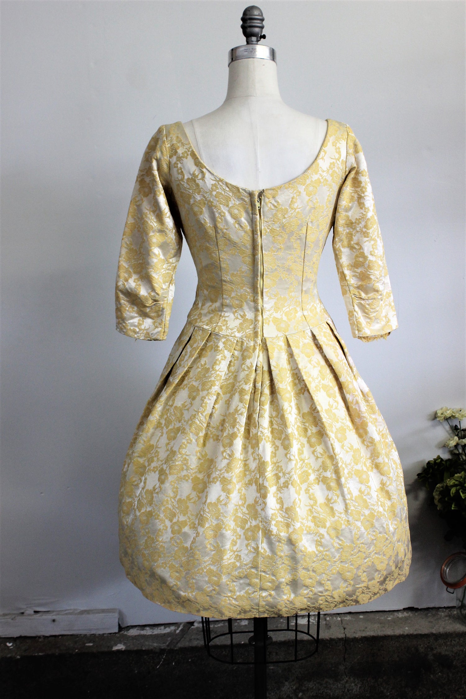 1950s Yellow Brocade Party Dress