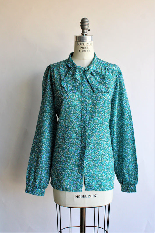 Vintage 1980s Floral Print Blouse with Bow