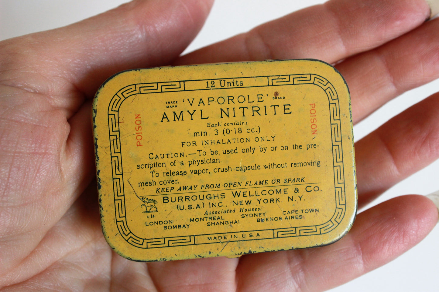 Vintage 1930s Tin, Vaporole Amyl Nitrate Tablets by Burroughs Wellcome