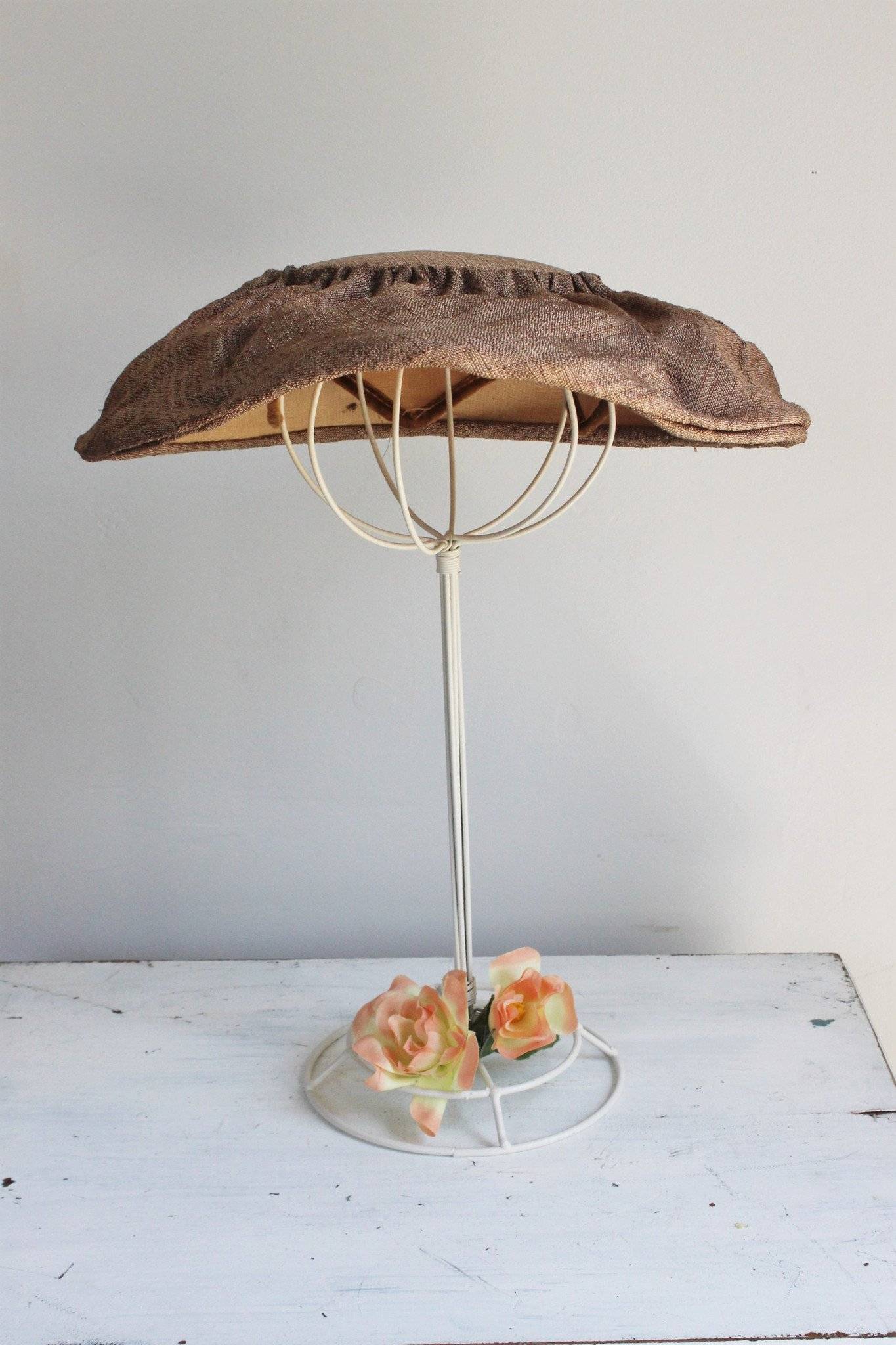 Vintage 1950s Brown Wide Brimmed Mushroom, or Cartwheel Hat-Toadstool Farm Vintage-brown,carthweel,hat,millinery,mushroom,Vintage,wide brimmed