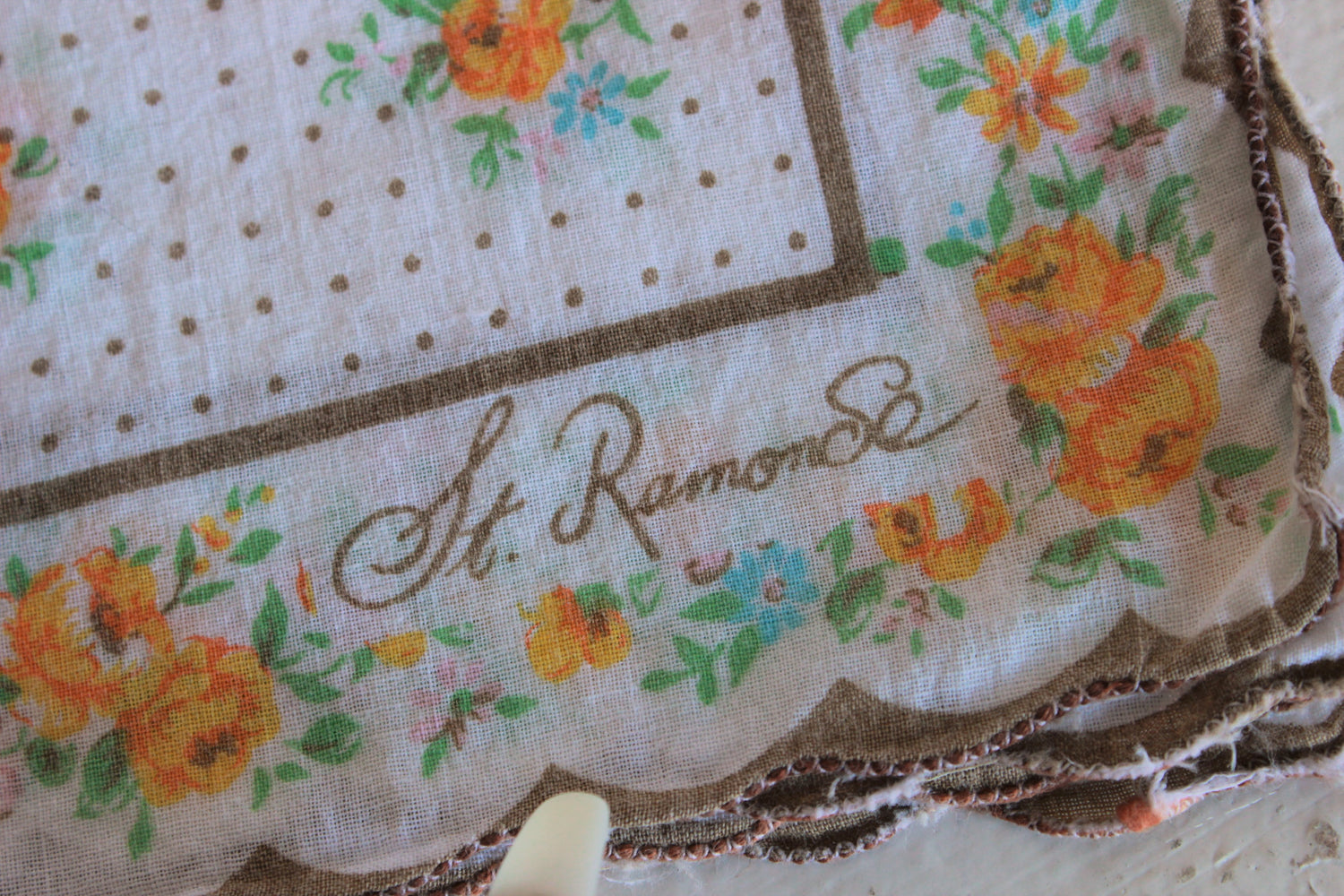 Vintage Cotton Handkerchief With A Yellow Flower Print 