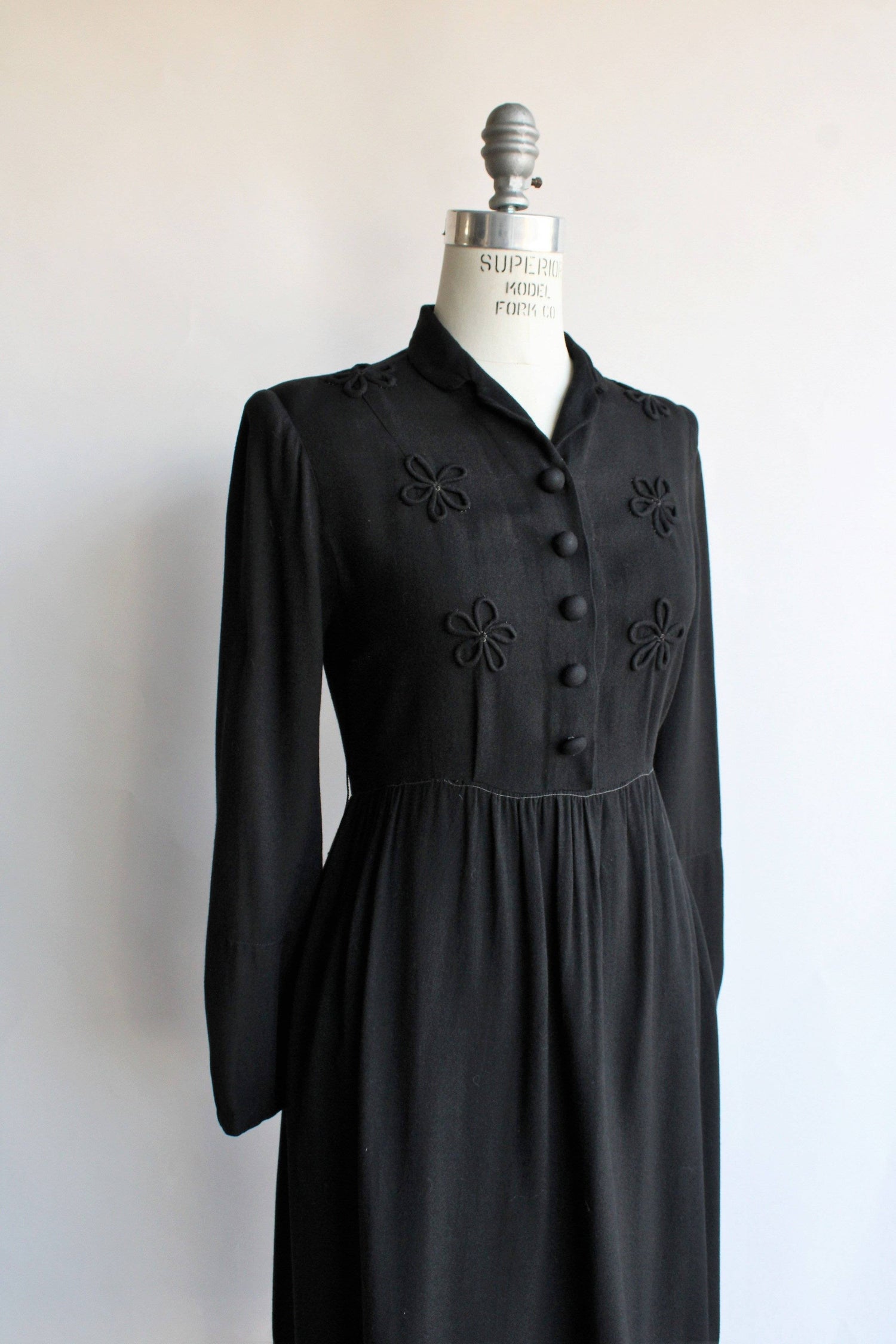 Vintage 1930s 1940s Black Wool Dress-Toadstool Farm Vintage-1930s 1940s black wool dress,art deco clothing,little black dress,shoulder pad