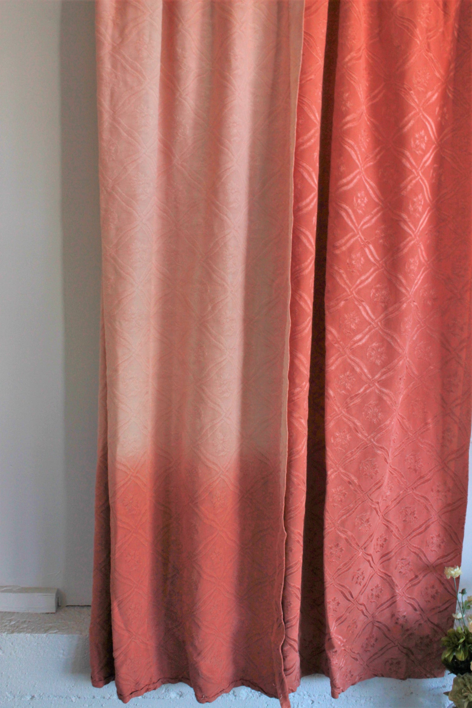 Vintage 1940s 1950s Curtain Panel in Pink Damask