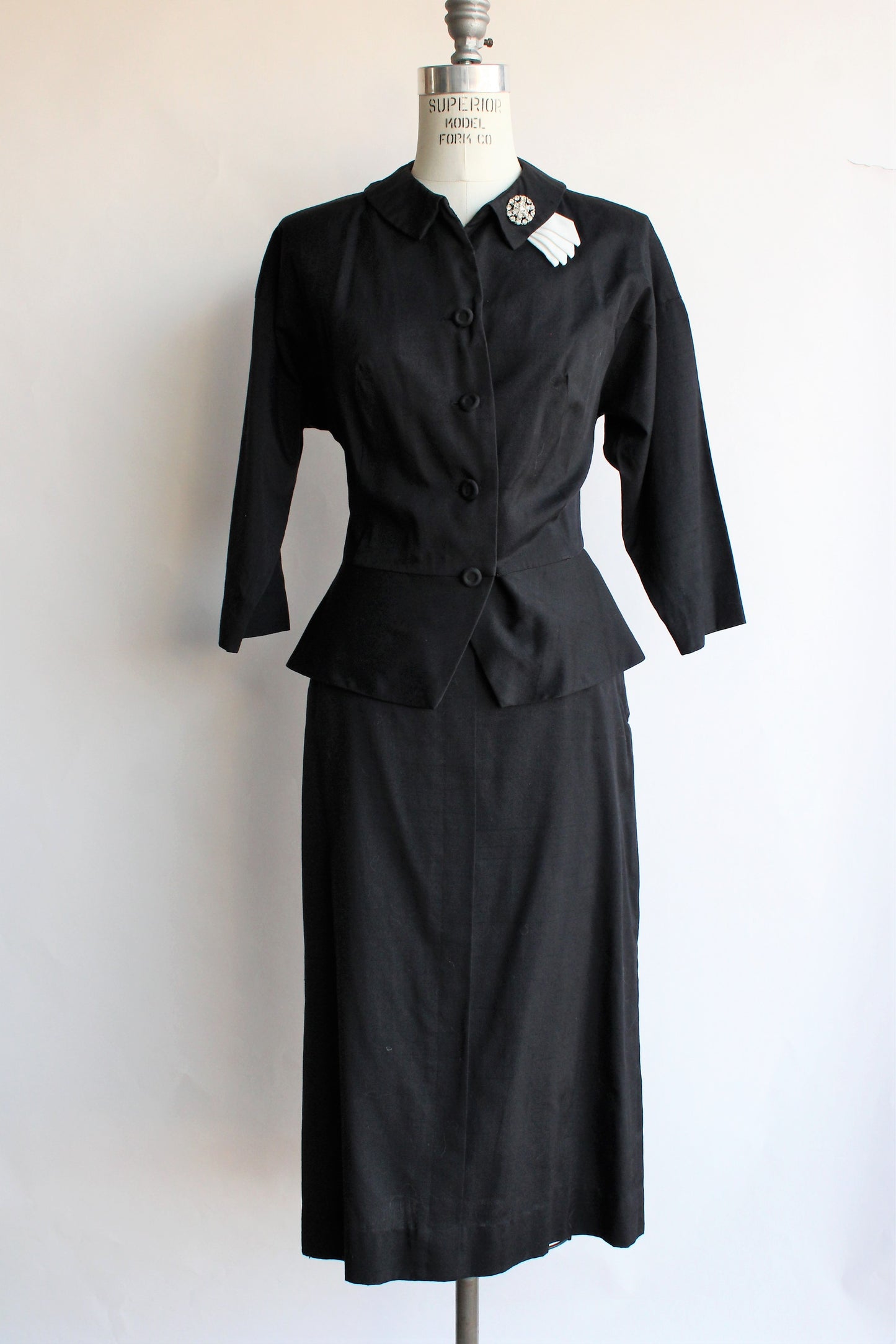 Vintage 1950s Two Piece Black Cotton Suit By Wilshire of Boston