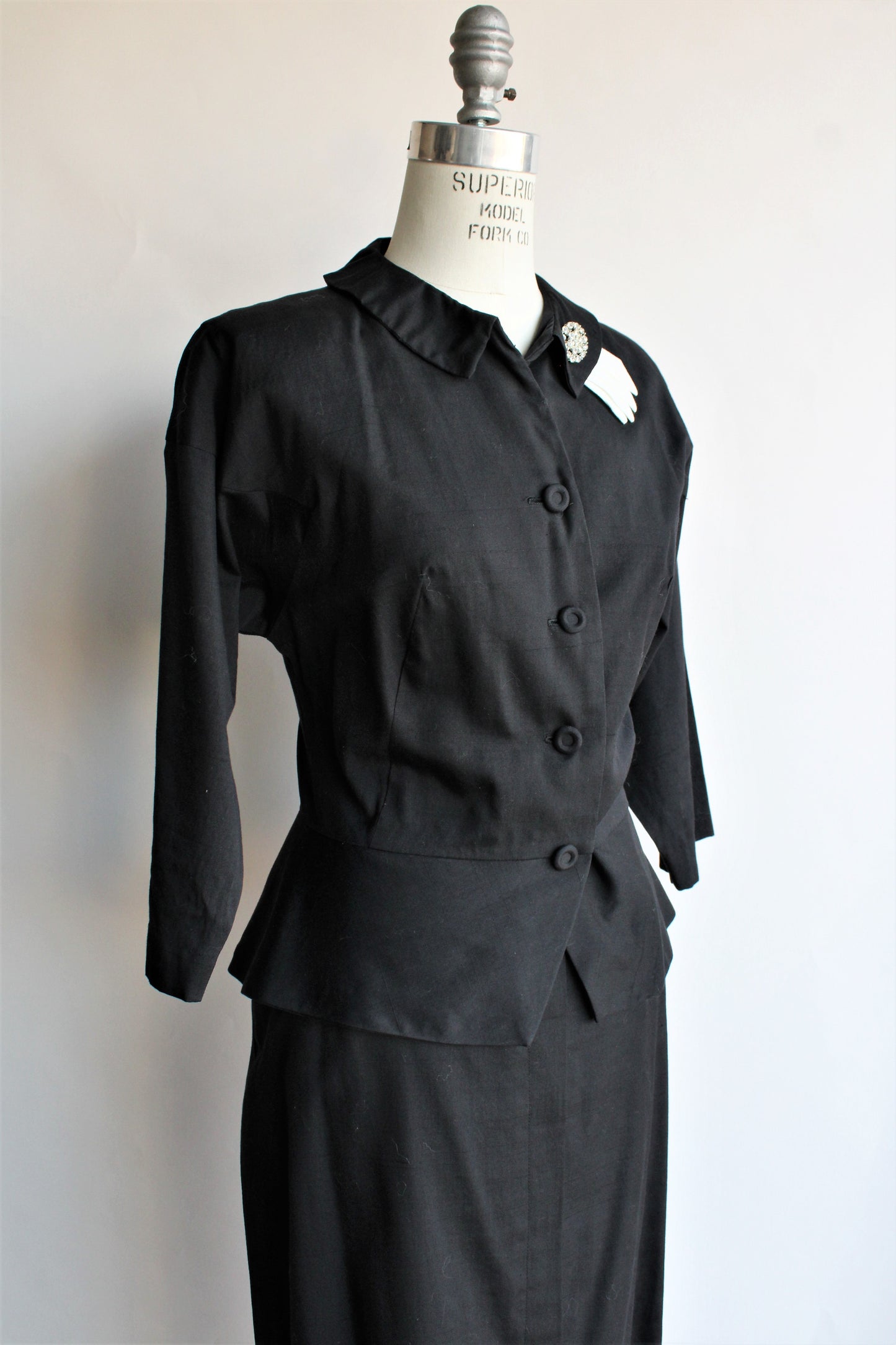 Vintage 1950s Two Piece Black Cotton Suit By Wilshire of Boston
