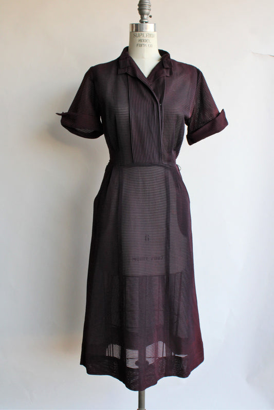 Vintage 1940s Mynette Black Nylon Dress With Pockets 