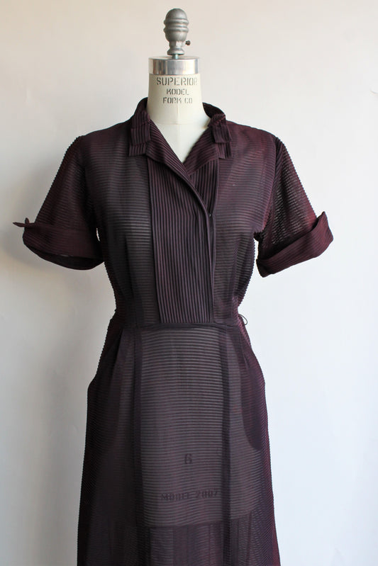 Vintage 1940s Mynette Black Nylon Dress With Pockets 