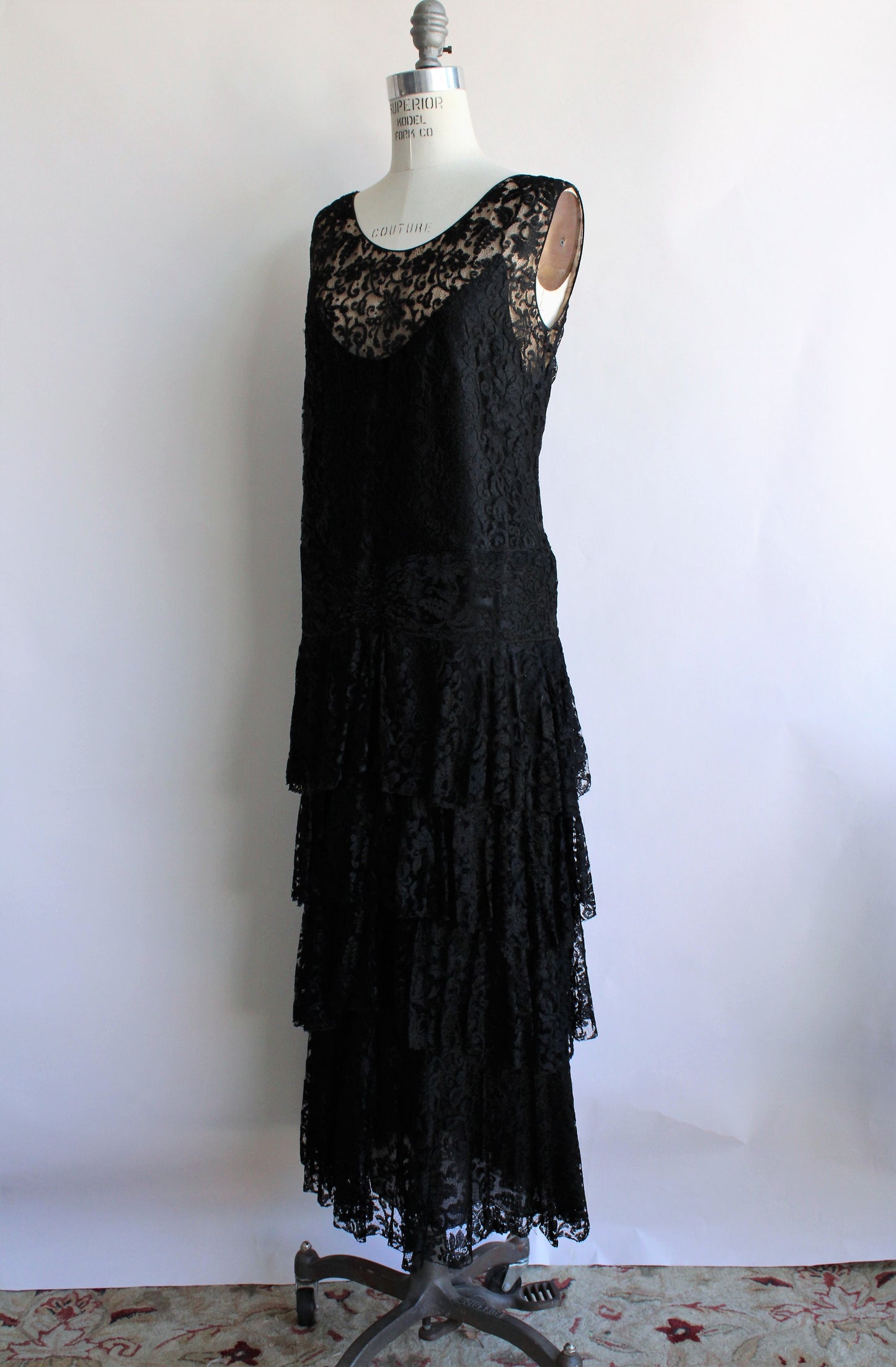 Vintage 1920s Black Lace Flapper Dress