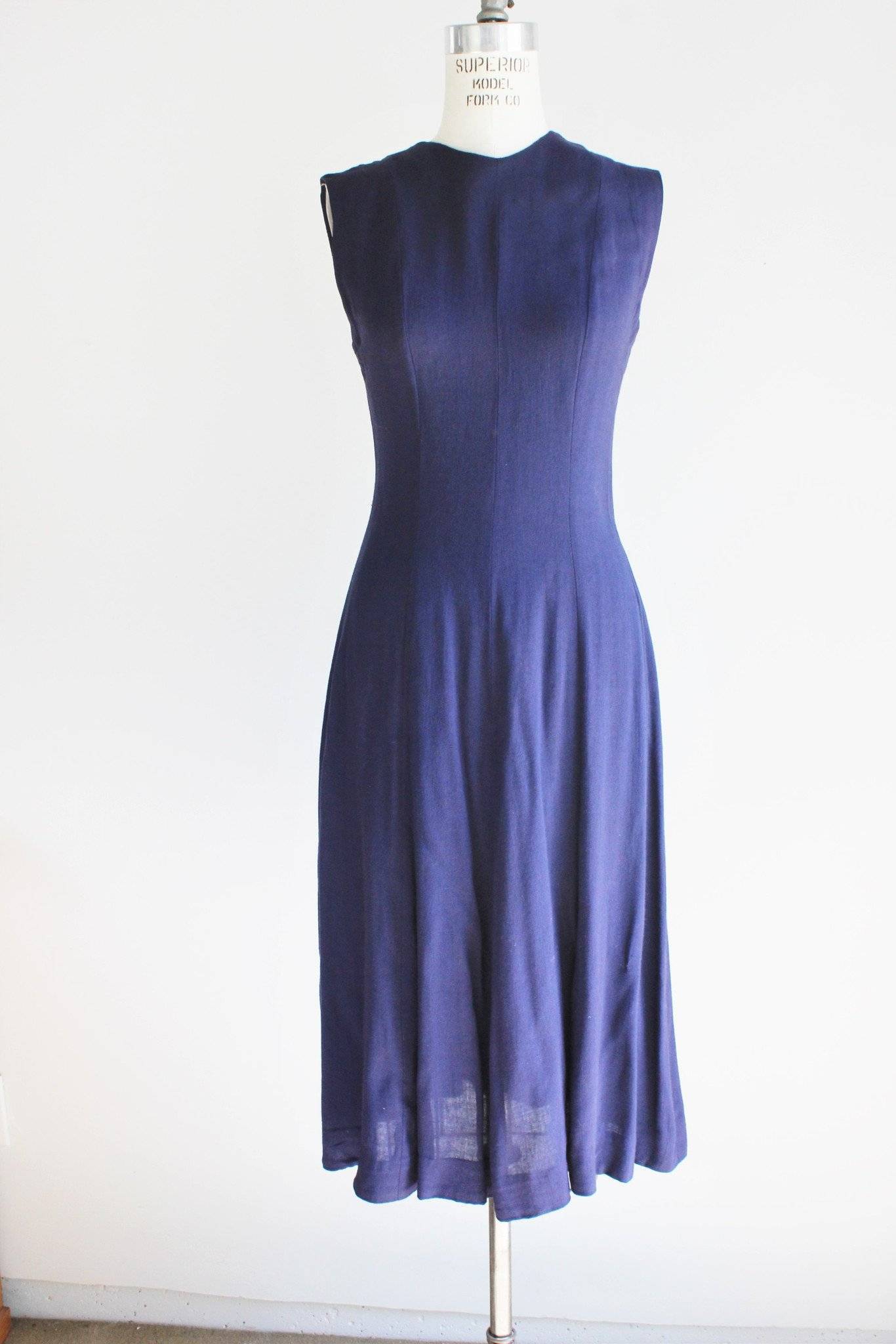 Vintage 1950s Navy Blue Sleeveless Summer Dress-Toadstool Farm Vintage-1950s,Dress,Navy Blue,Sleeveless,Spring,Summer,Vintage,Vintage Clothing