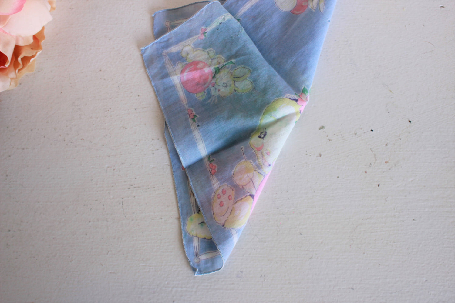 Vintage Cotton Handkerchief With Bunny Rabbit Novelty Print