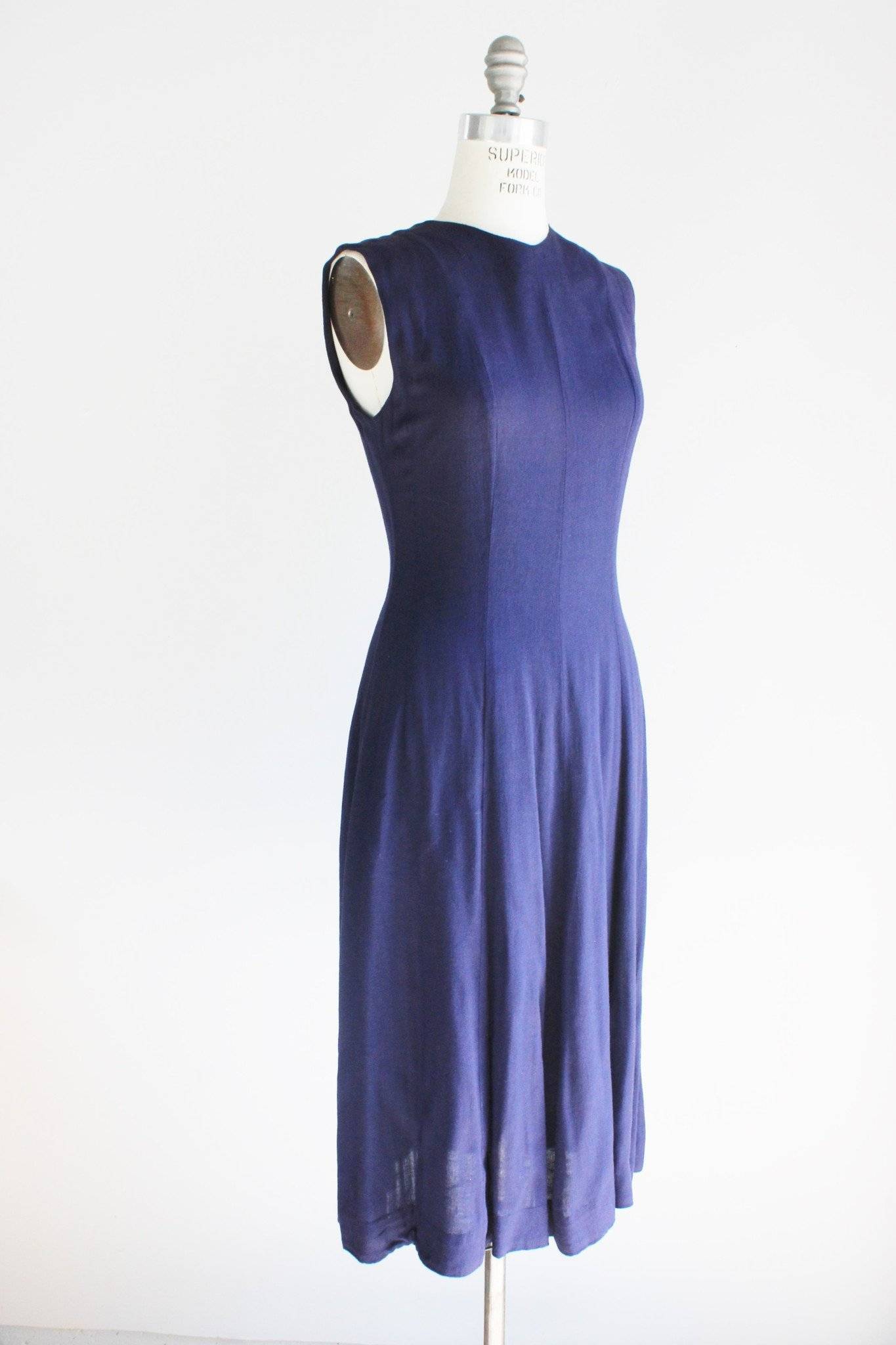 Vintage 1950s Navy Blue Sleeveless Summer Dress-Toadstool Farm Vintage-1950s,Dress,Navy Blue,Sleeveless,Spring,Summer,Vintage,Vintage Clothing