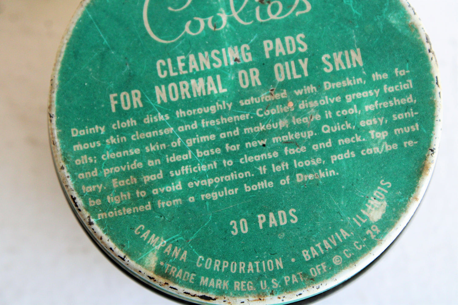 Vintage 1940s Duraglas Jar of Coolies Cleansing Pads