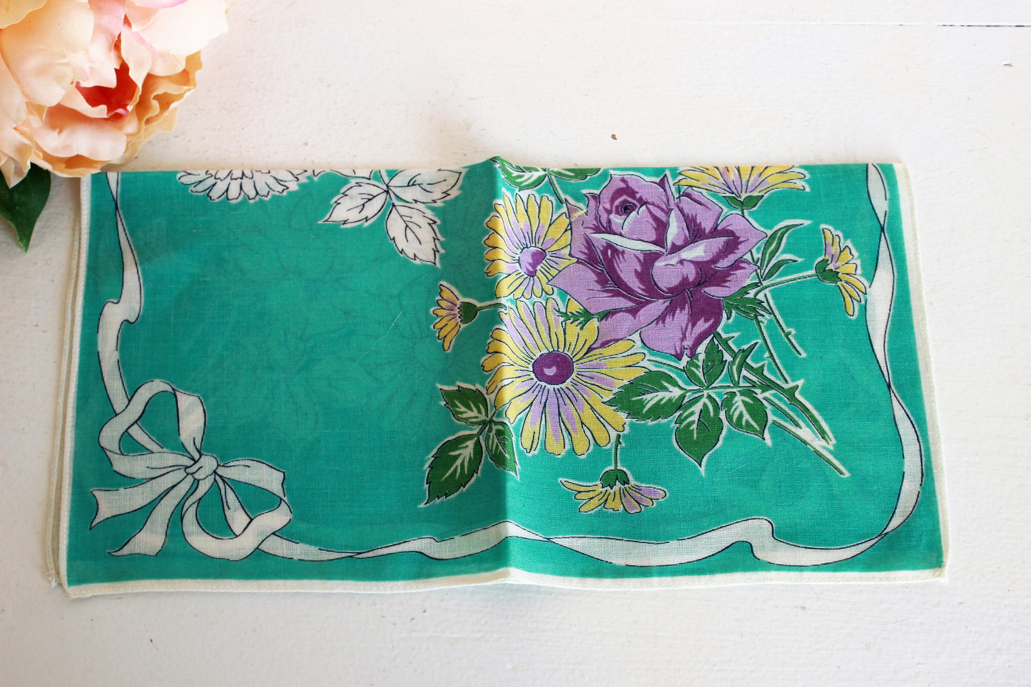 Vintage 1940s Cotton Handkerchief Floral Print