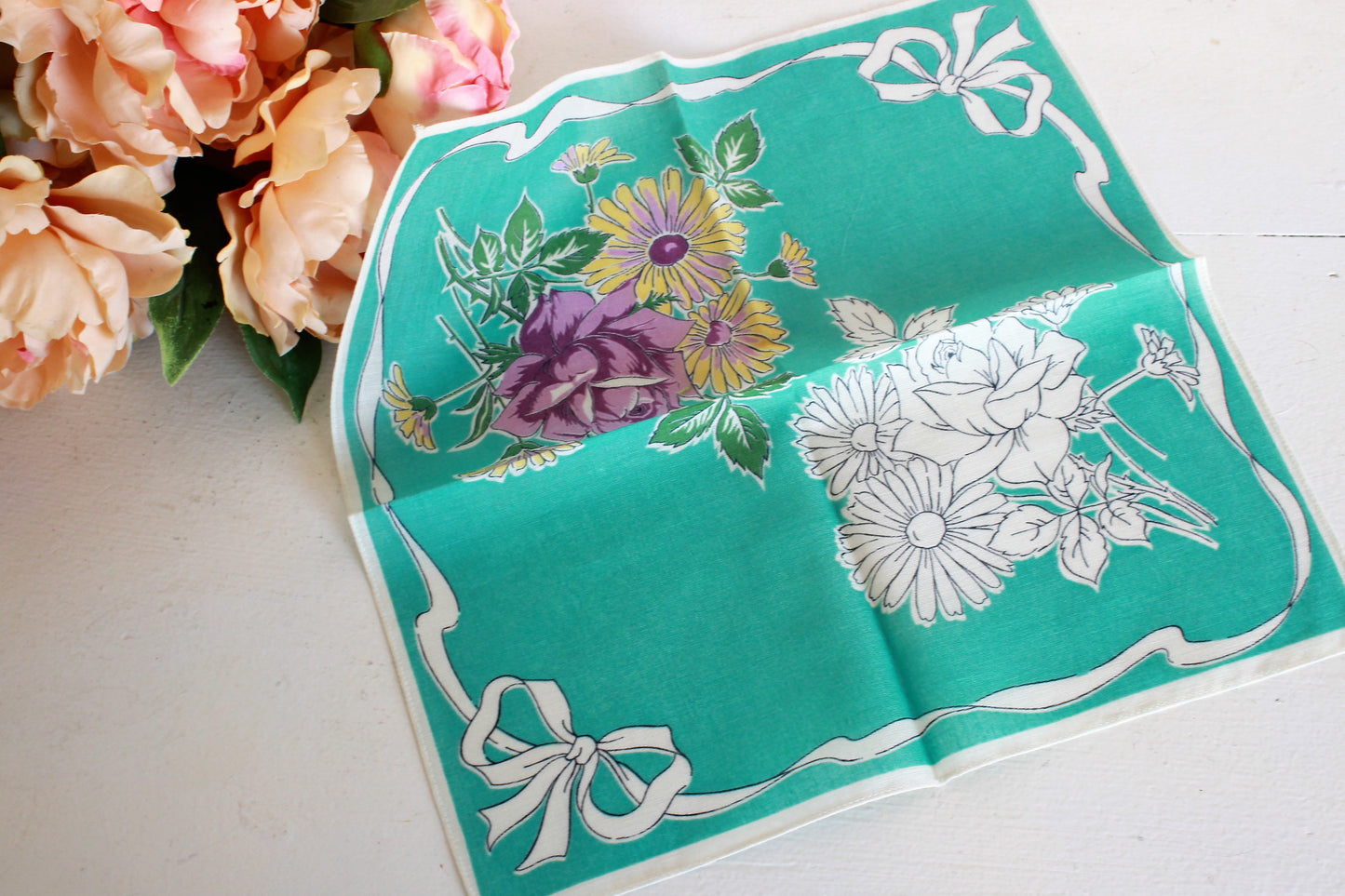 Vintage 1940s Cotton Handkerchief Floral Print