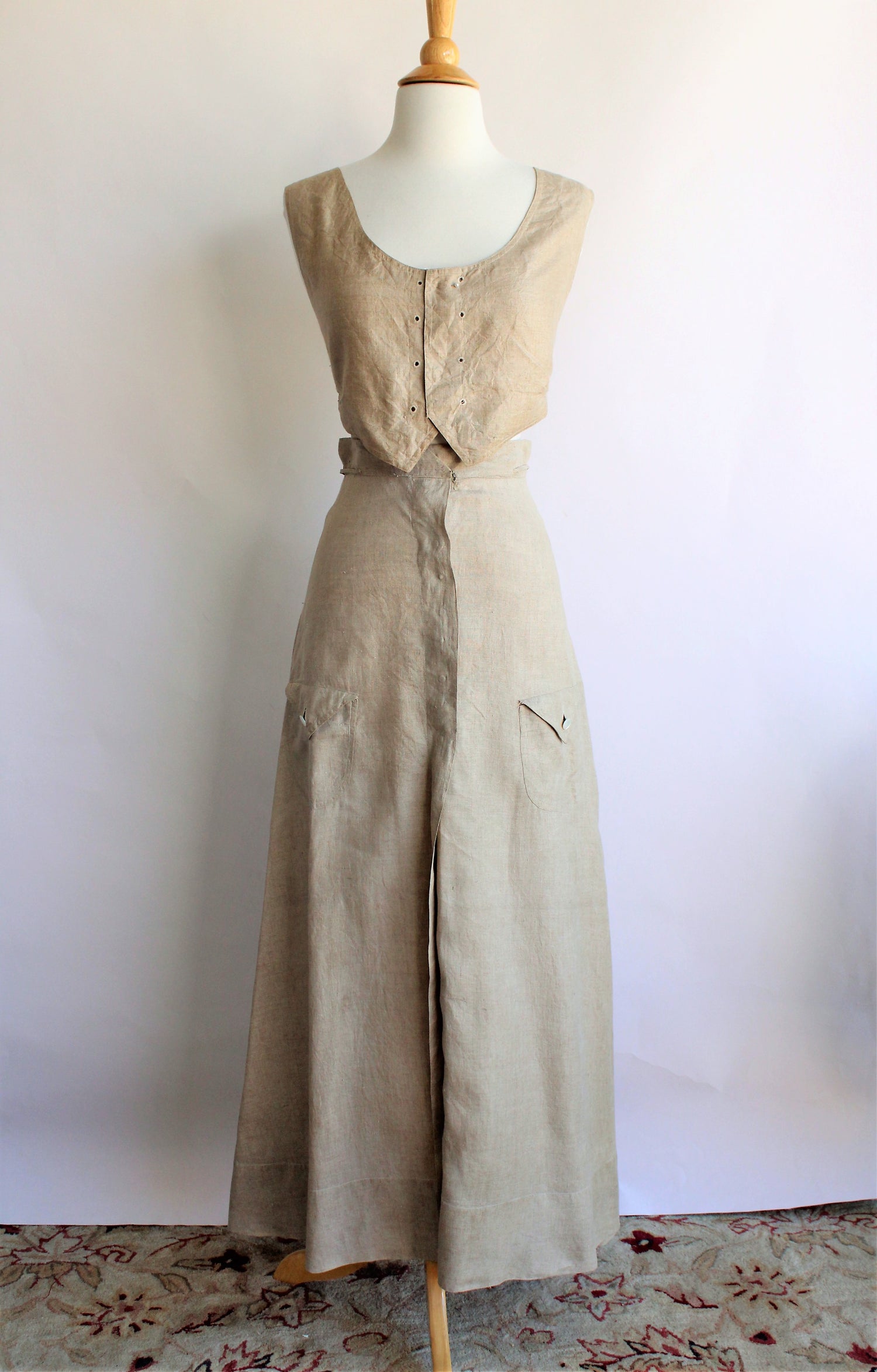 Antique 1910s Linen Skirt and Waistcoat