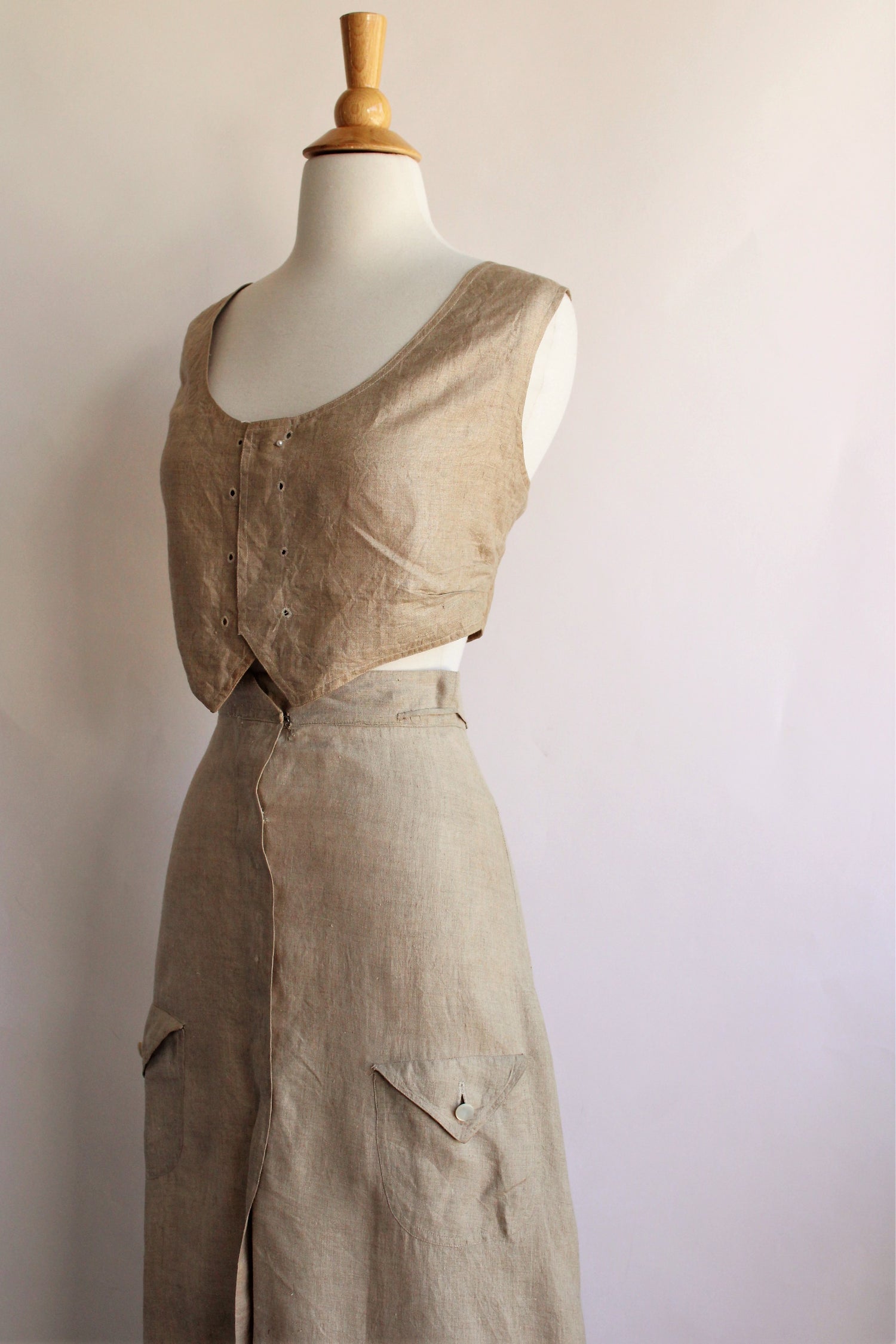 Antique 1910s Linen Skirt and Waistcoat