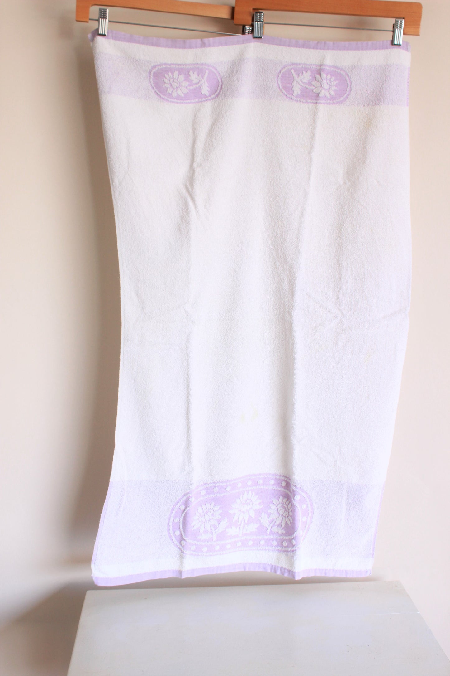 Vintage 1980s Martex Terrycloth Towel In Purple And White