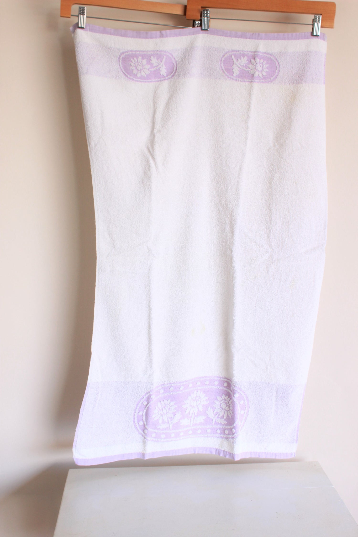 Vintage 1980s Martex Terrycloth Towel In Purple And White