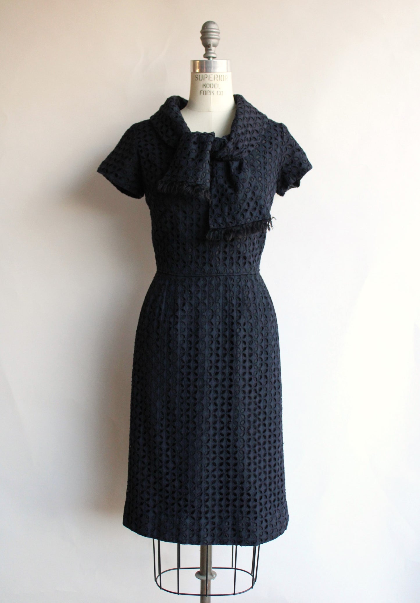Vintage 1950s 1960s Black Wiggle Dress with Scarf Collar