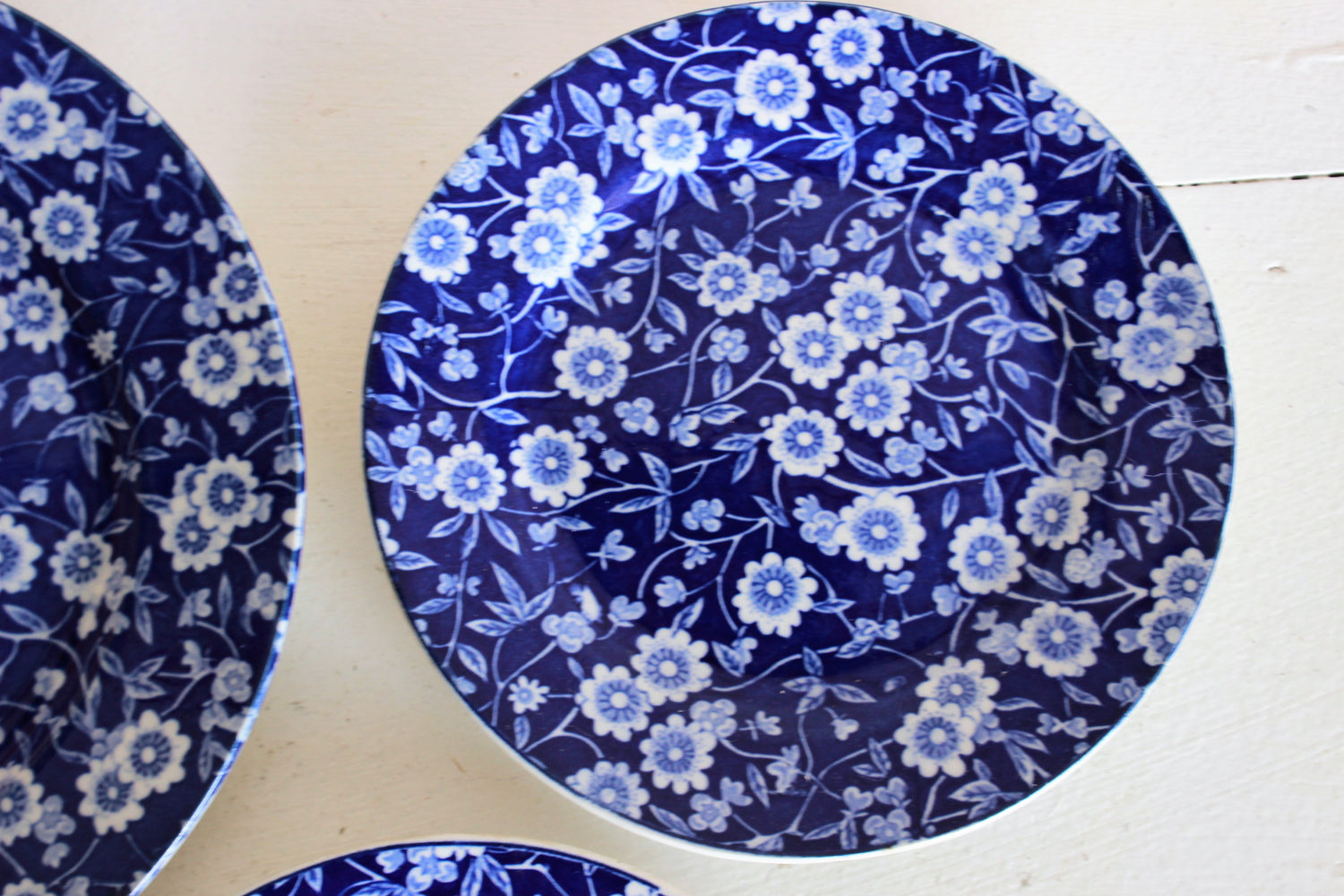 Vintage Blue and White Porcelain Plates, Willowwae style