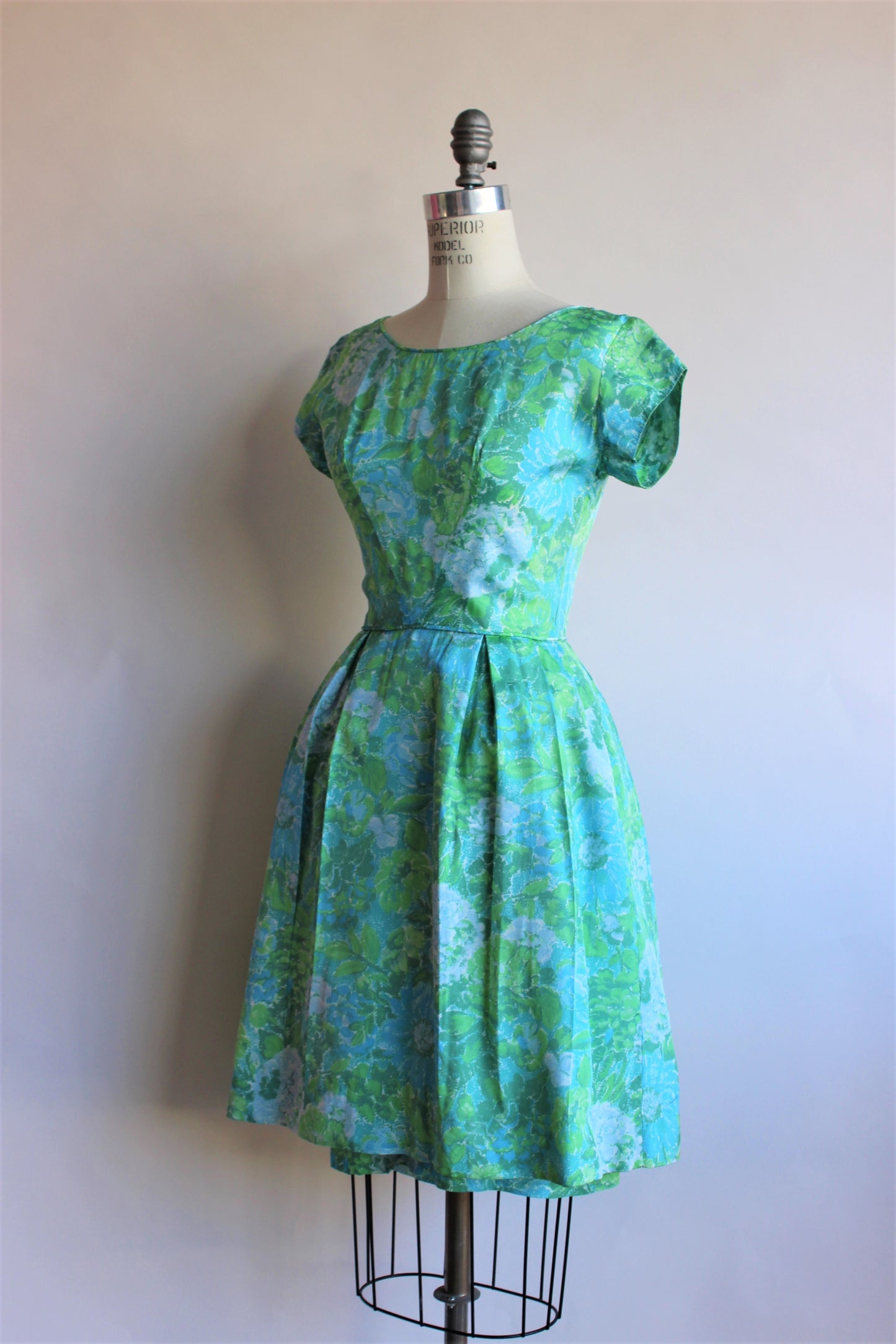 Vintage 1950s 1960s Blue Rose Fit And Flare Dress by Elinor Gay