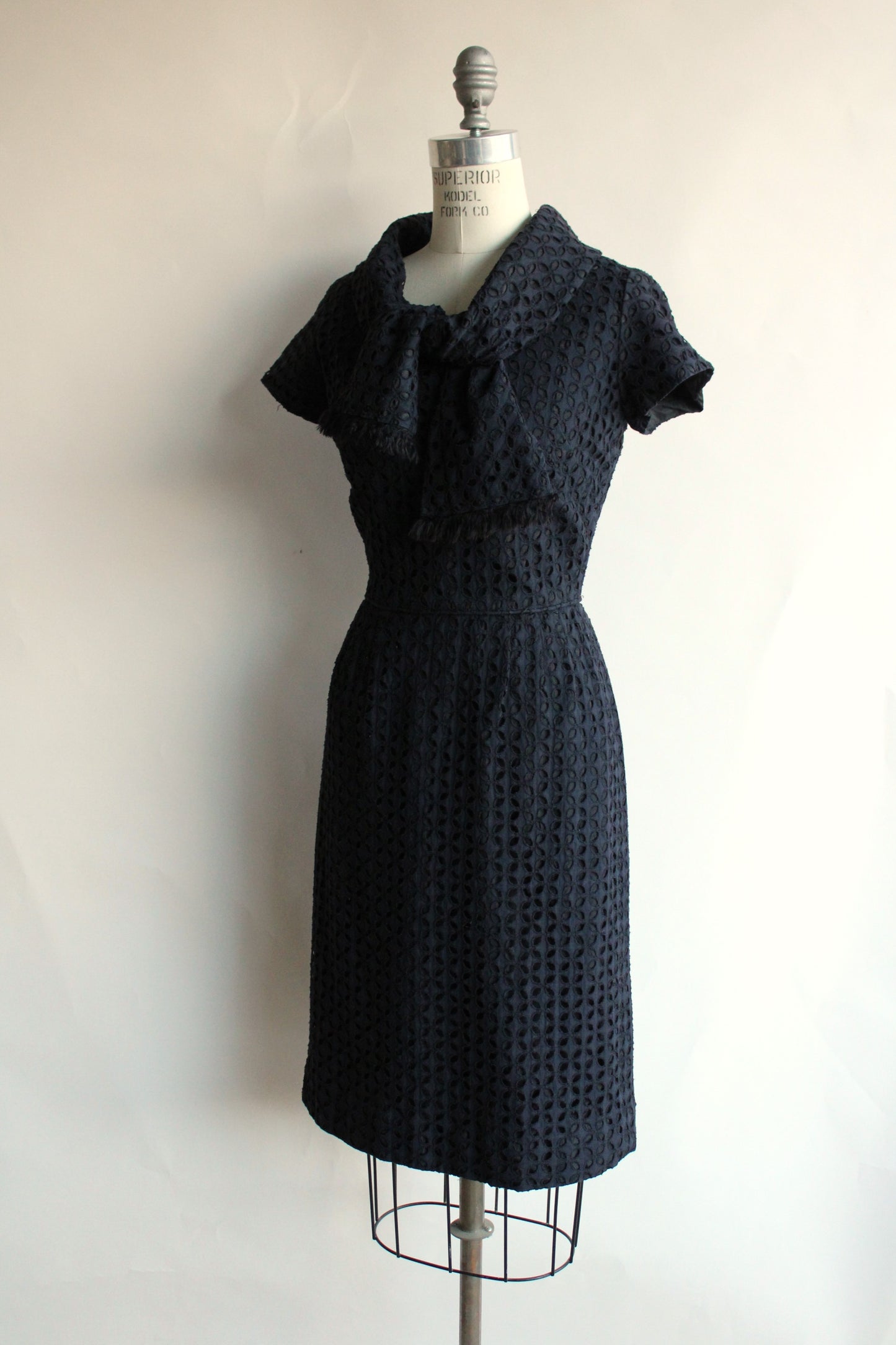Vintage 1950s 1960s Black Wiggle Dress with Scarf Collar