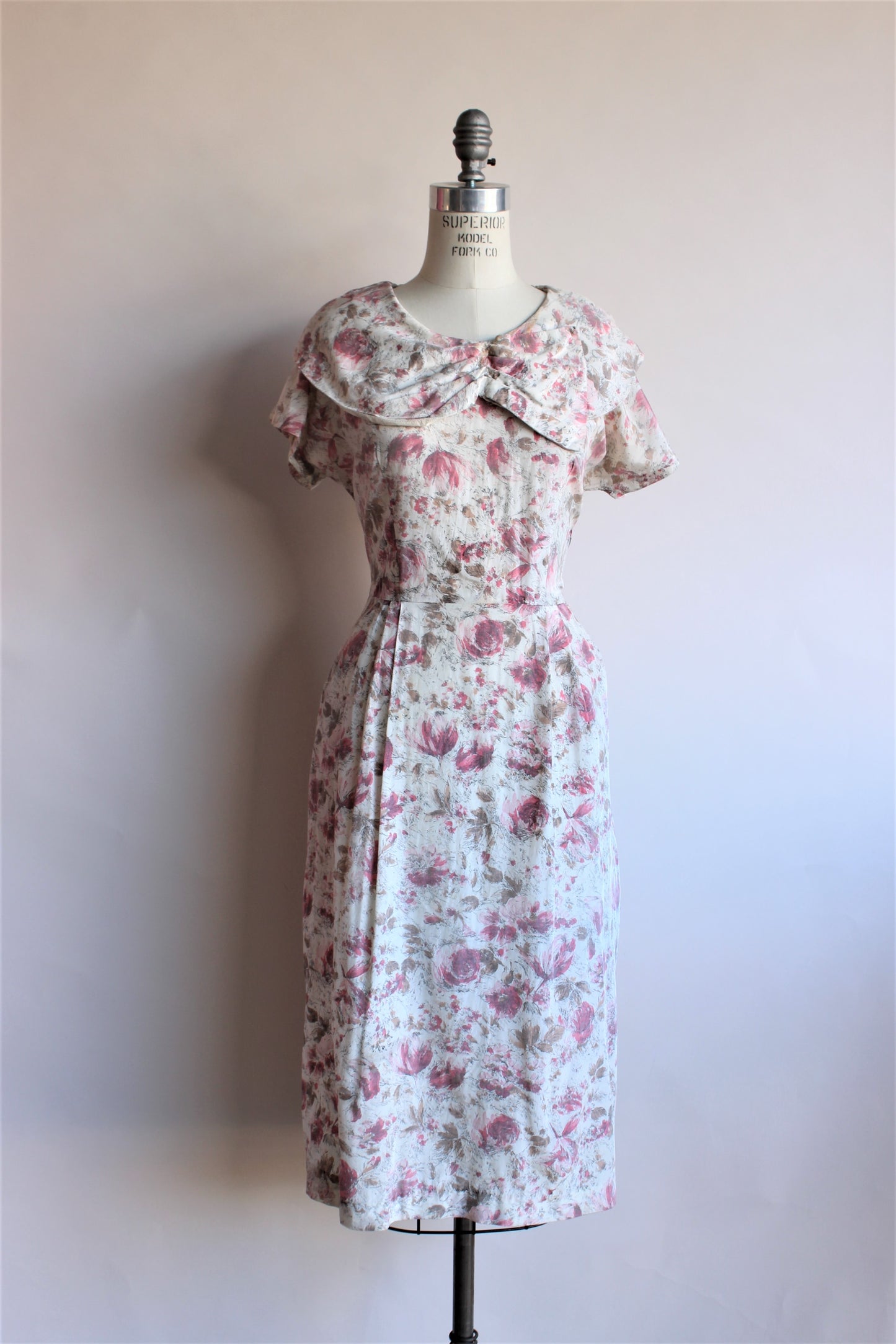 Vintage Late 1940s Watercolor Pink Floral Dress by Princess 