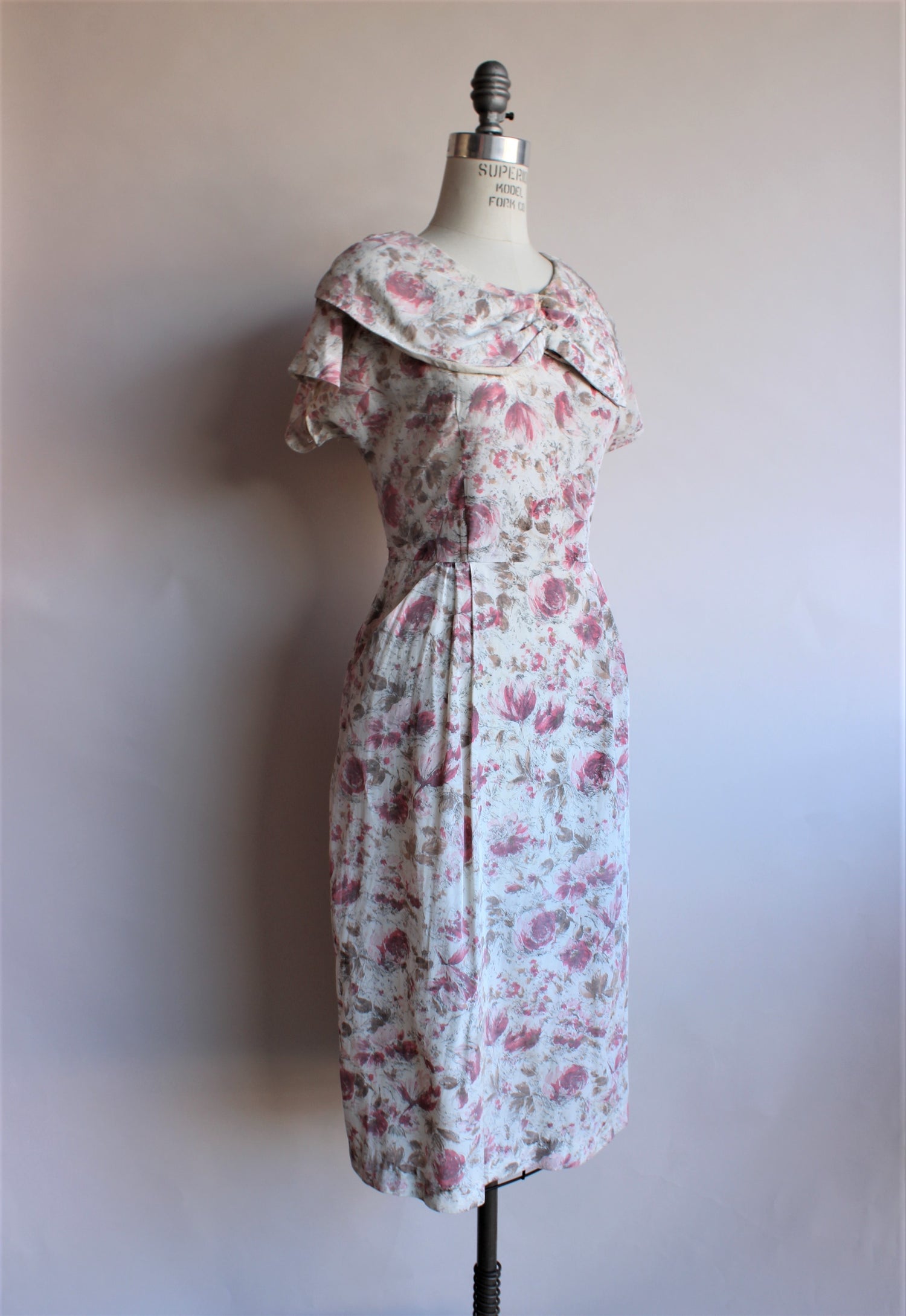 Vintage Late 1940s Watercolor Pink Floral Dress by Princess 