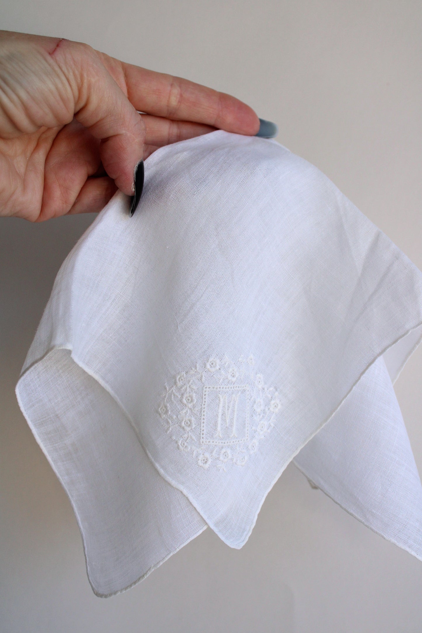 Vintage Monogrammed M White Linen Handkerchief