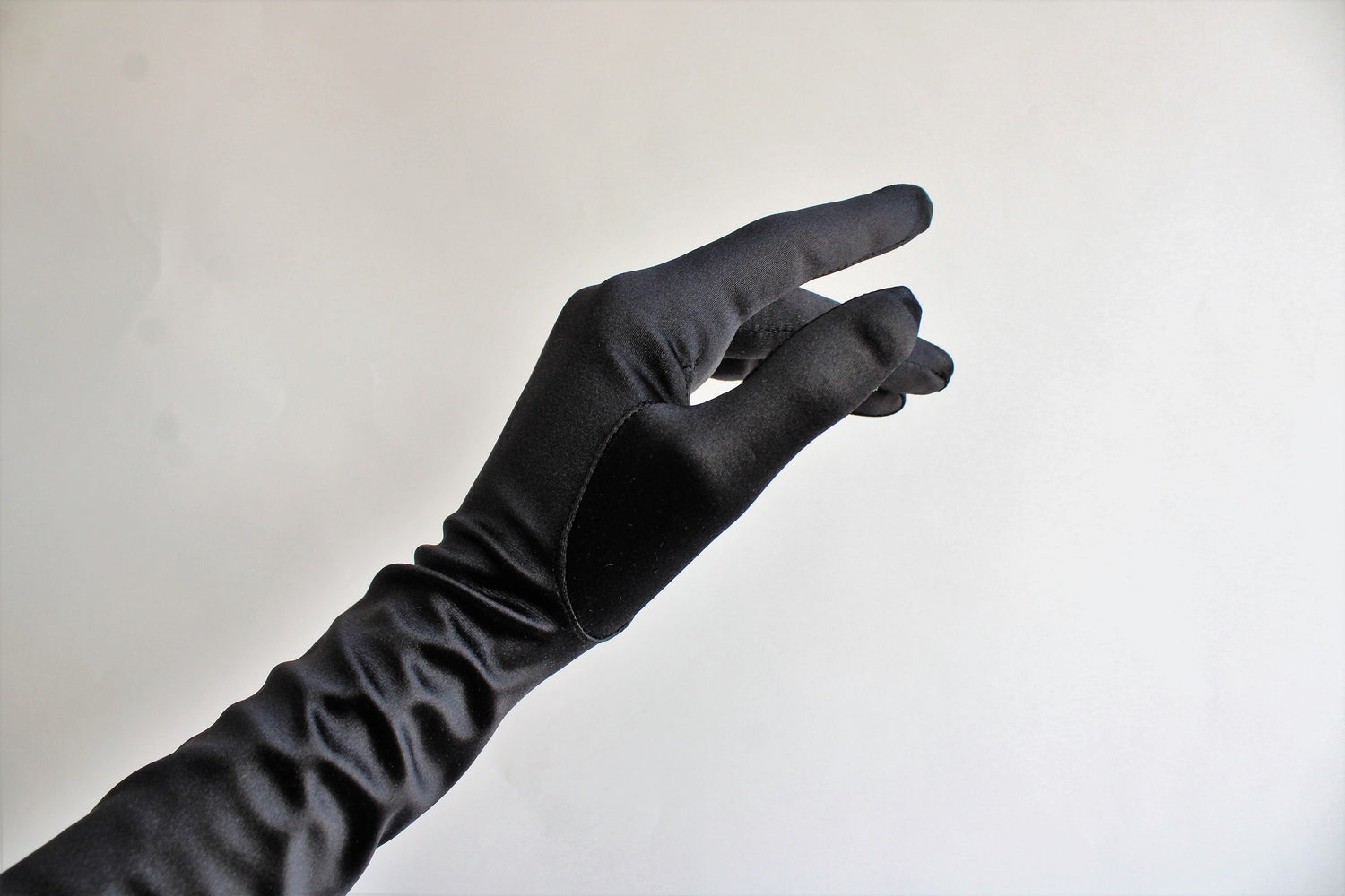 Vintage 1990s Shoulder Length Black Satin Gloves