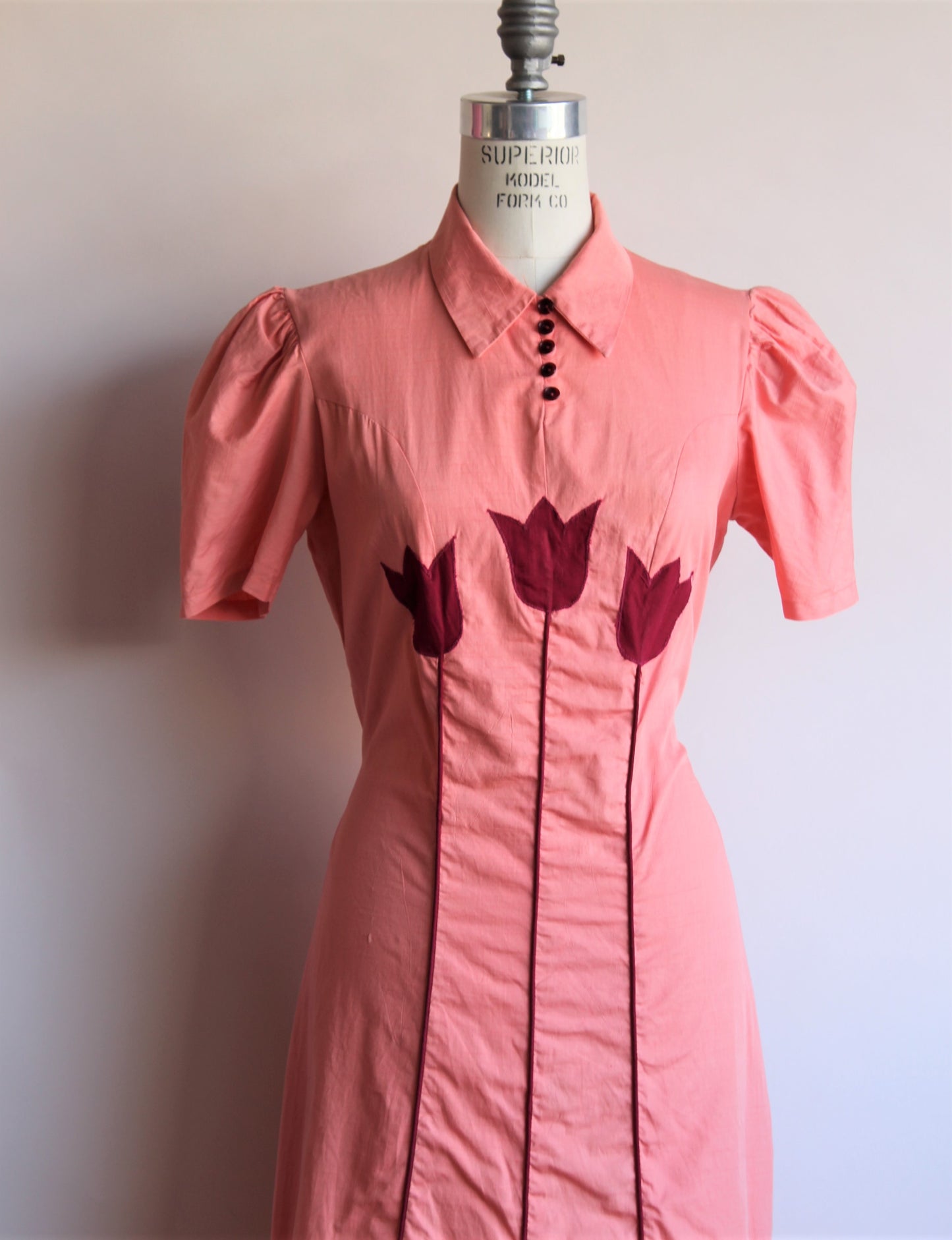 Vintage 1950s Peach Dress with Tulips