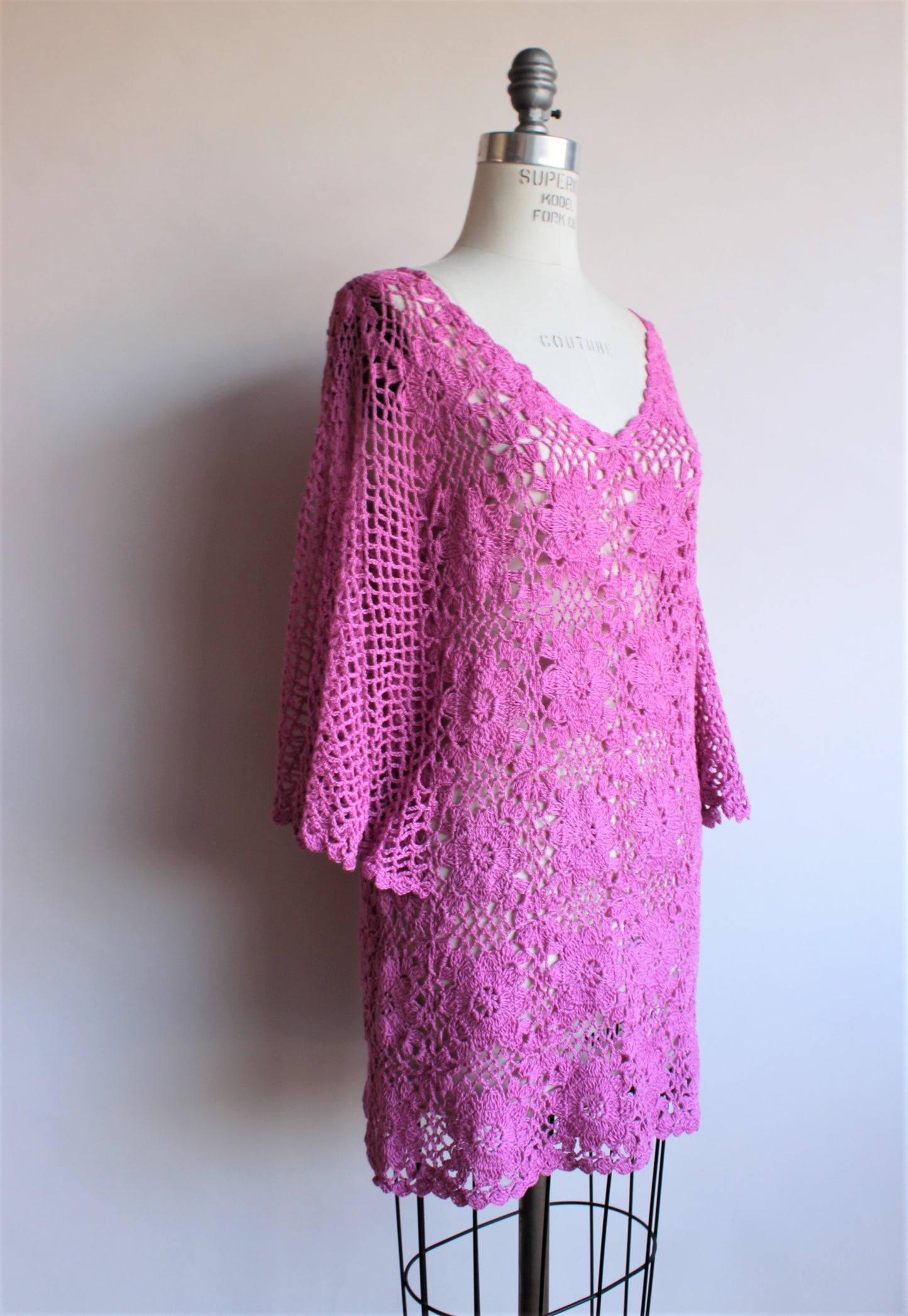 Vintage 1980s Pink Crochet Blouse