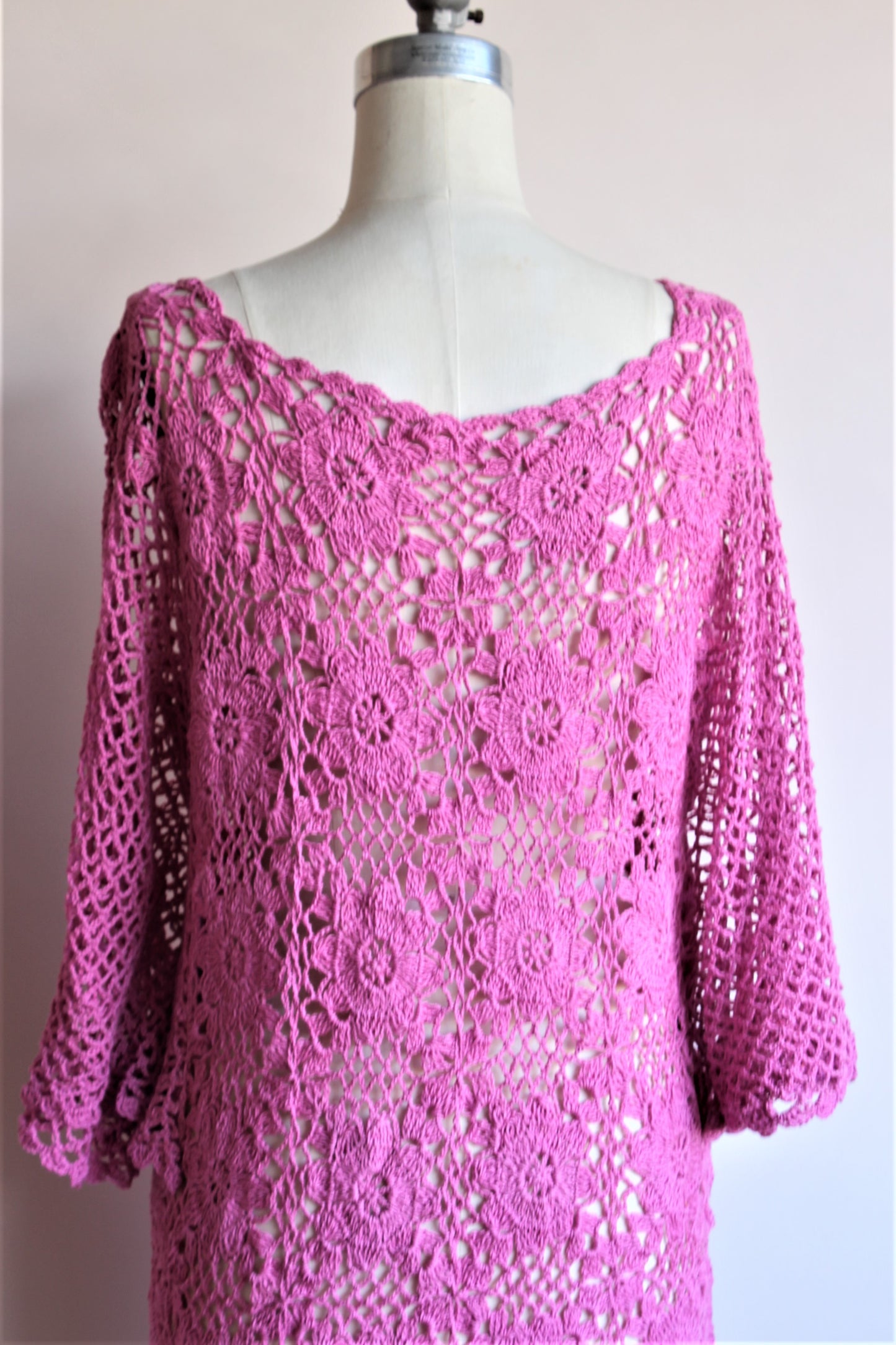 Vintage 1980s Pink Crochet Blouse