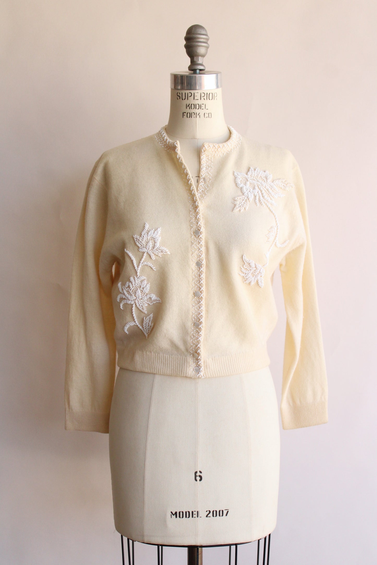 Vintage 1960s Beaded Ivory Cardigan by Bima Knits