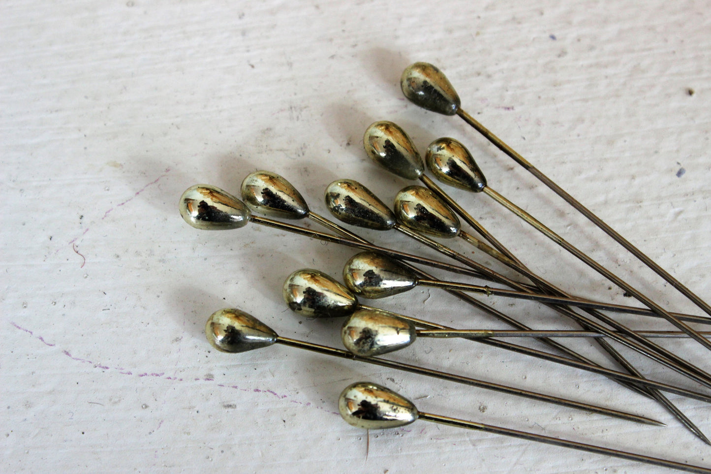 Vintage Mid Century Hat Pins Set of Twelve in a Gold Tone