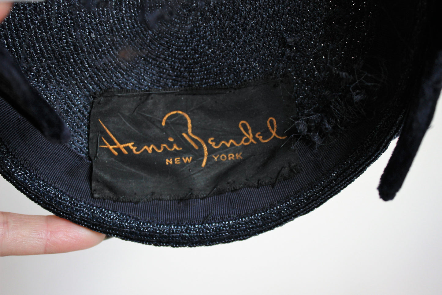 Vintage 1950s Henri Bendel Navy Blue Straw Cap With Veil