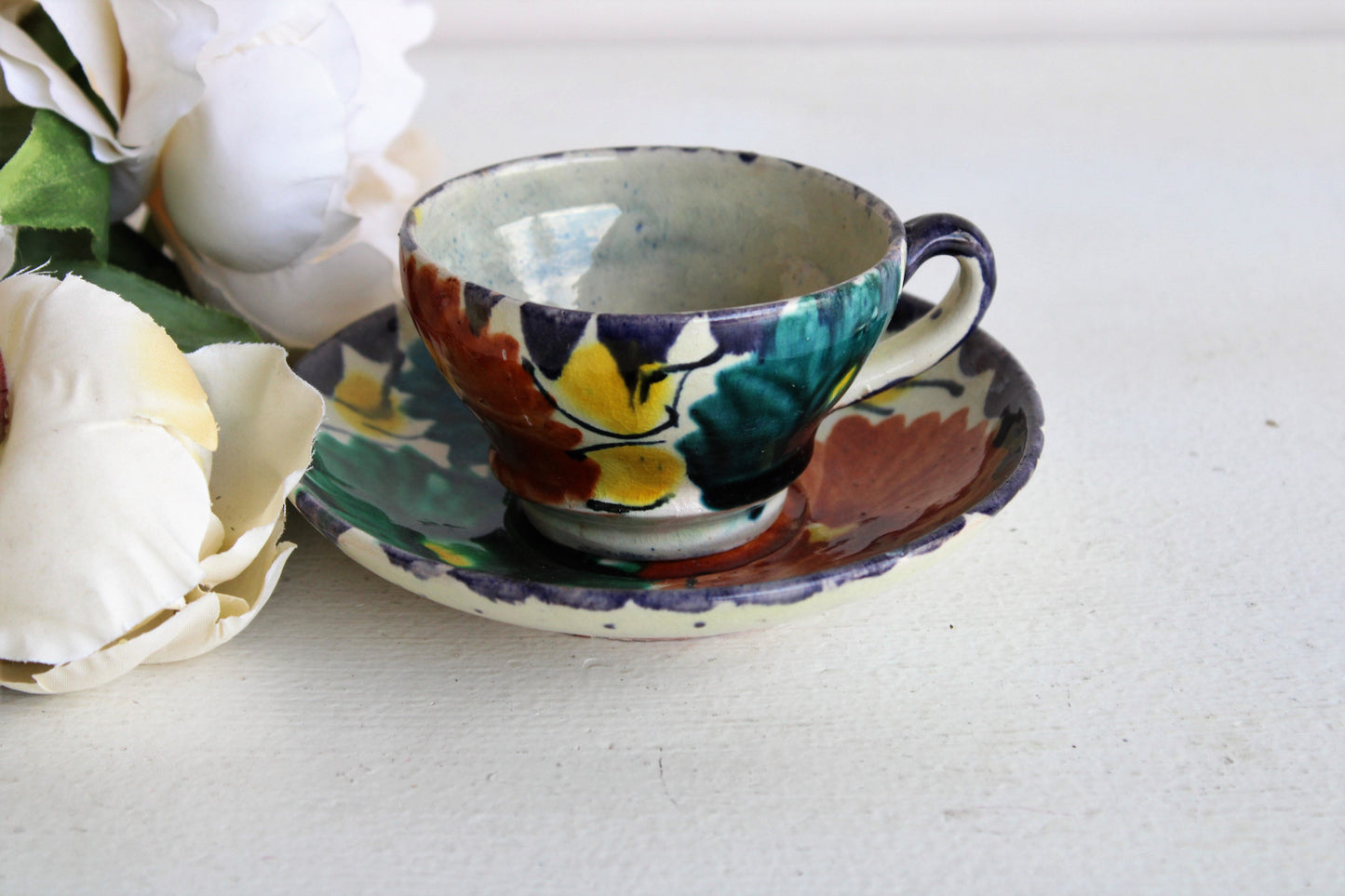 Vintage Mexican Handpainted Demitasse Tea Cup and Saucer