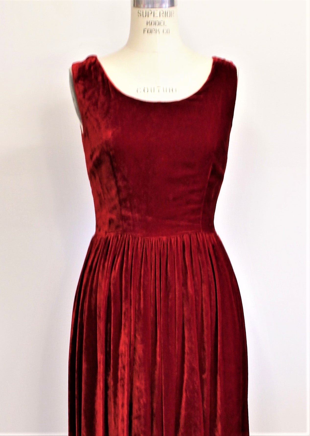 Vintage 1960s Cherry Red Velvet Full Length Maxidress