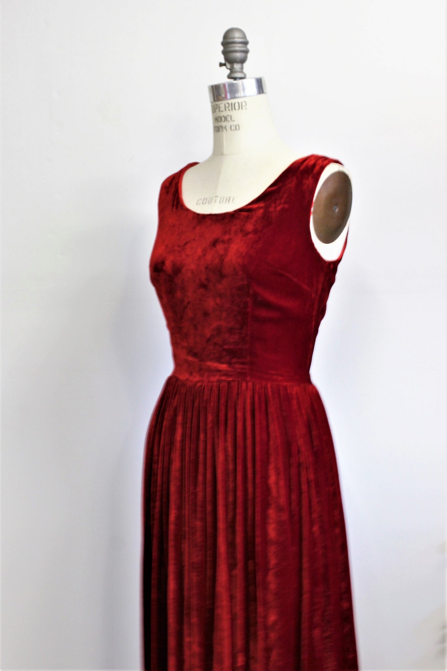Vintage 1960s Cherry Red Velvet Full Length Maxidress