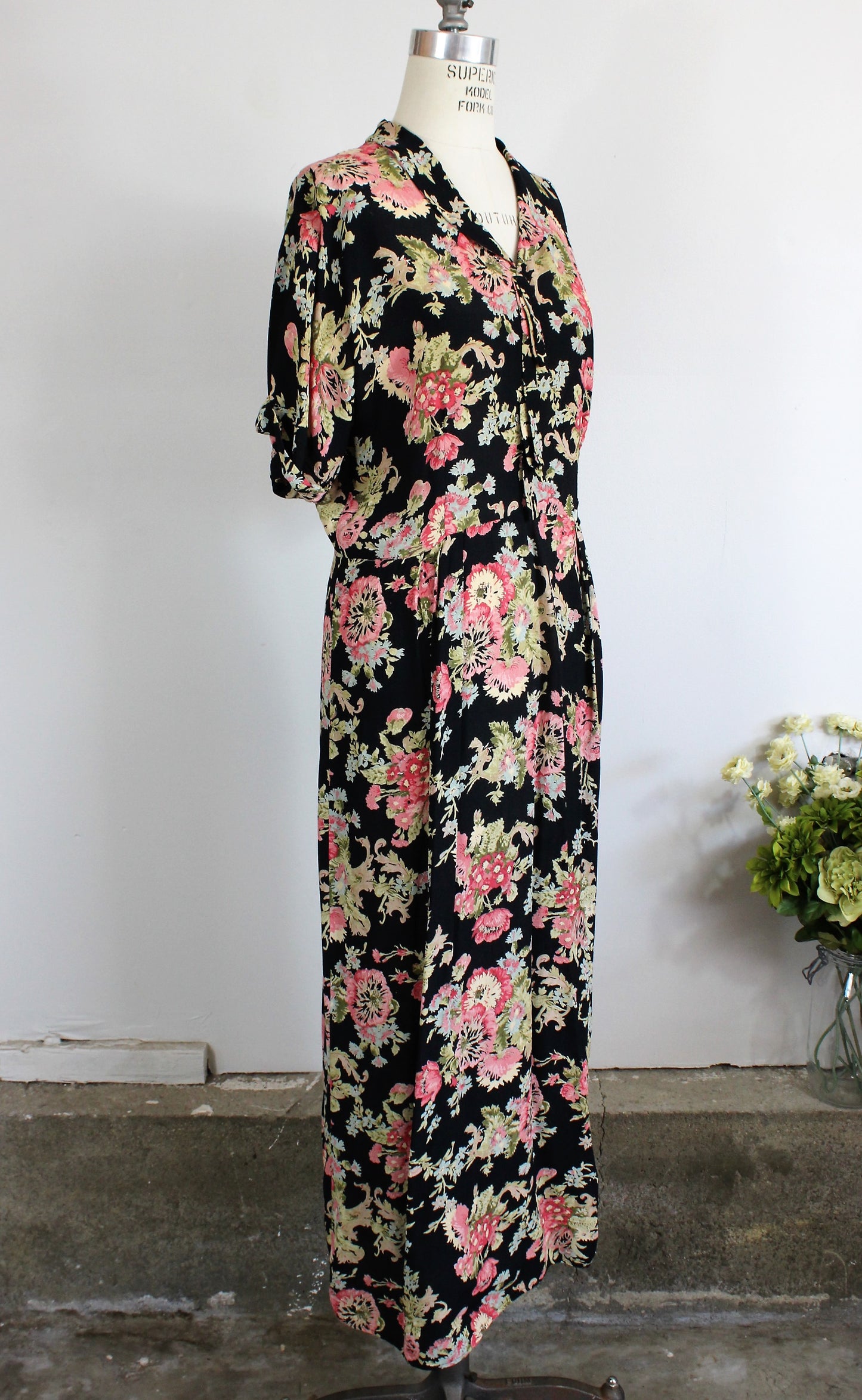 Vintage 1980's 1990s Toots Pierre Black Floral Print Dress – Toadstool ...