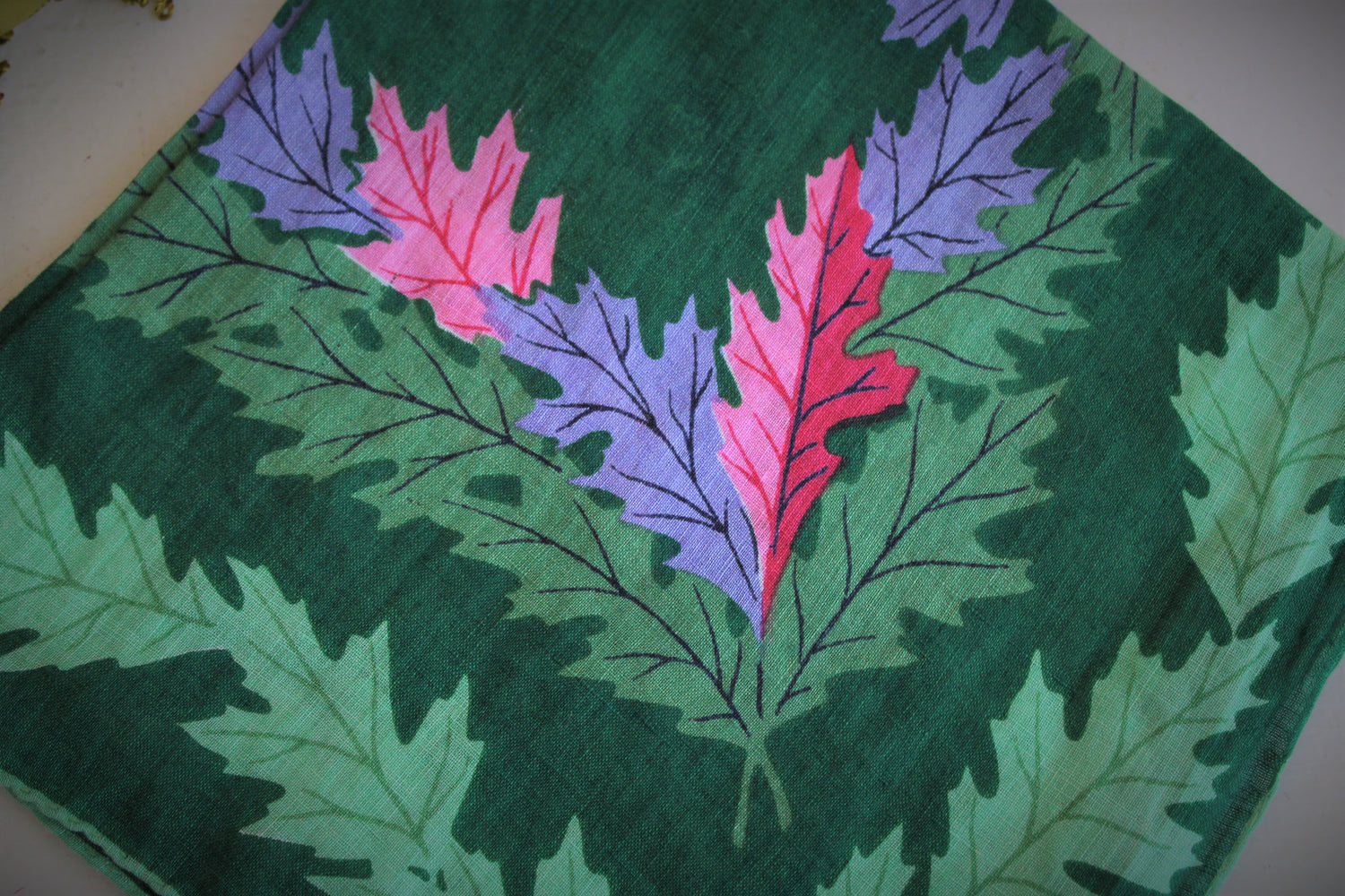 Vintage Green Leaf Print Cotton Hanky