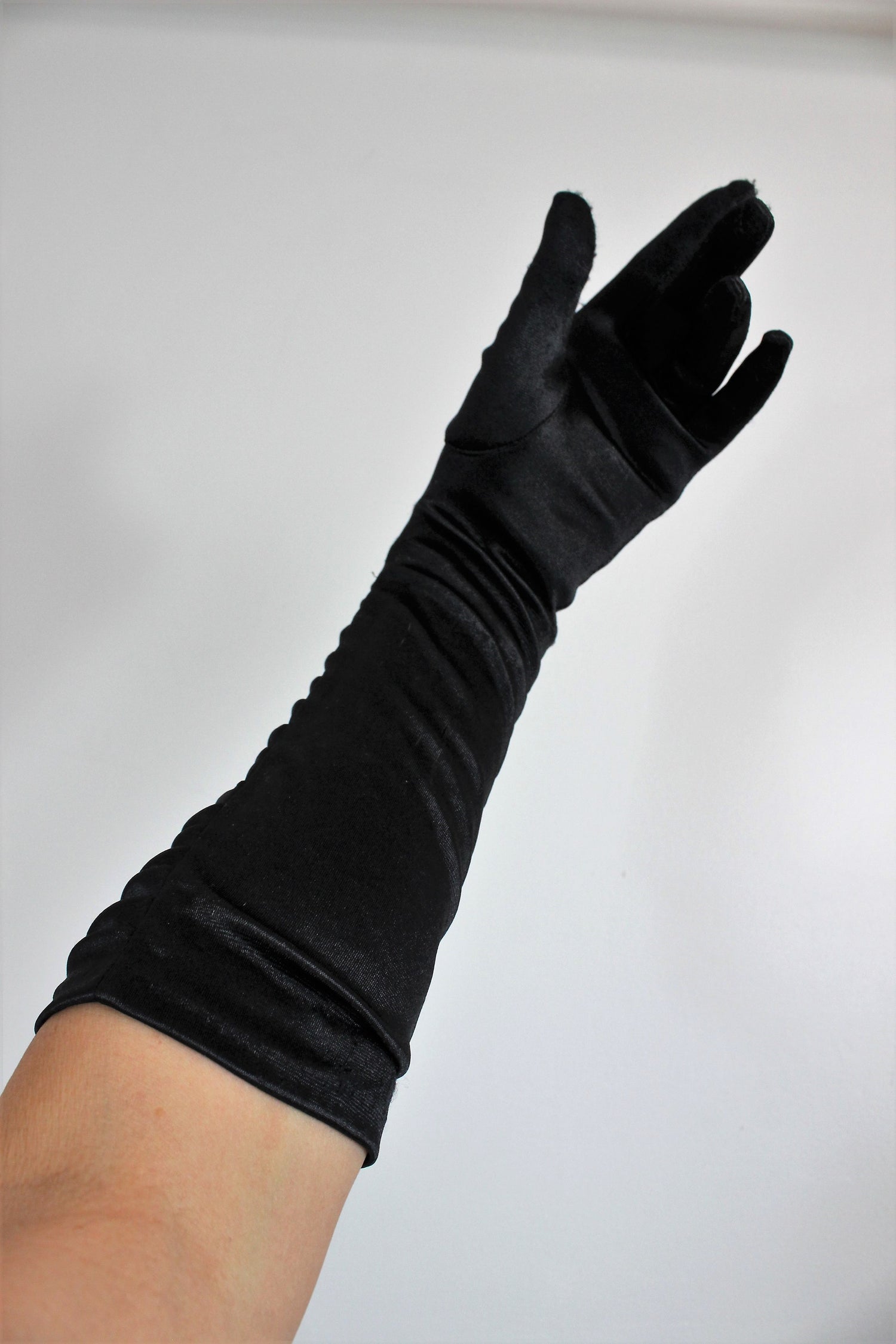 Vintage 1990s Black Satin Gloves With Ruching – Toadstool Farm Vintage
