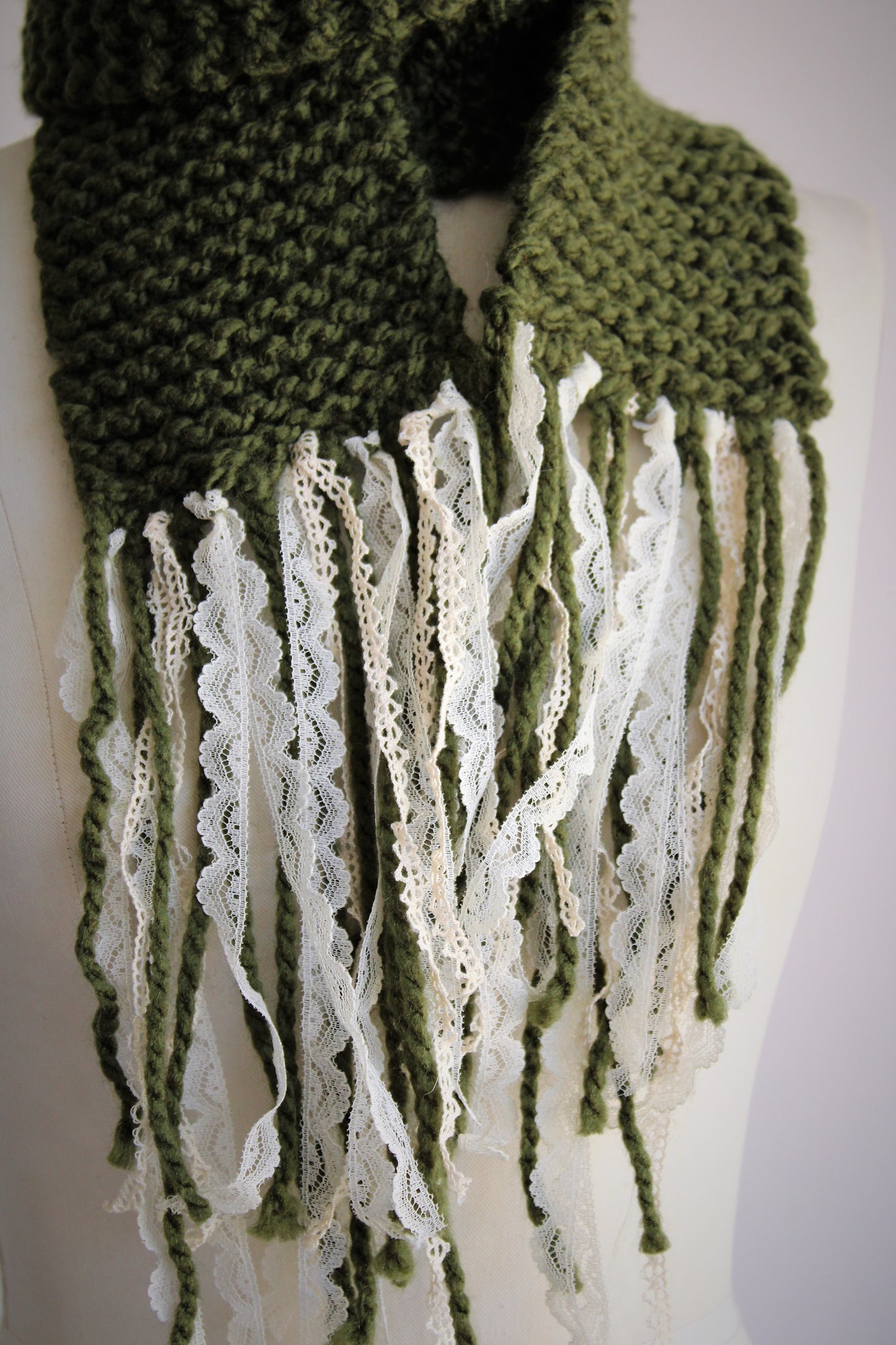 The Meadow Knit Scarf With Lace Fringe, Handknit